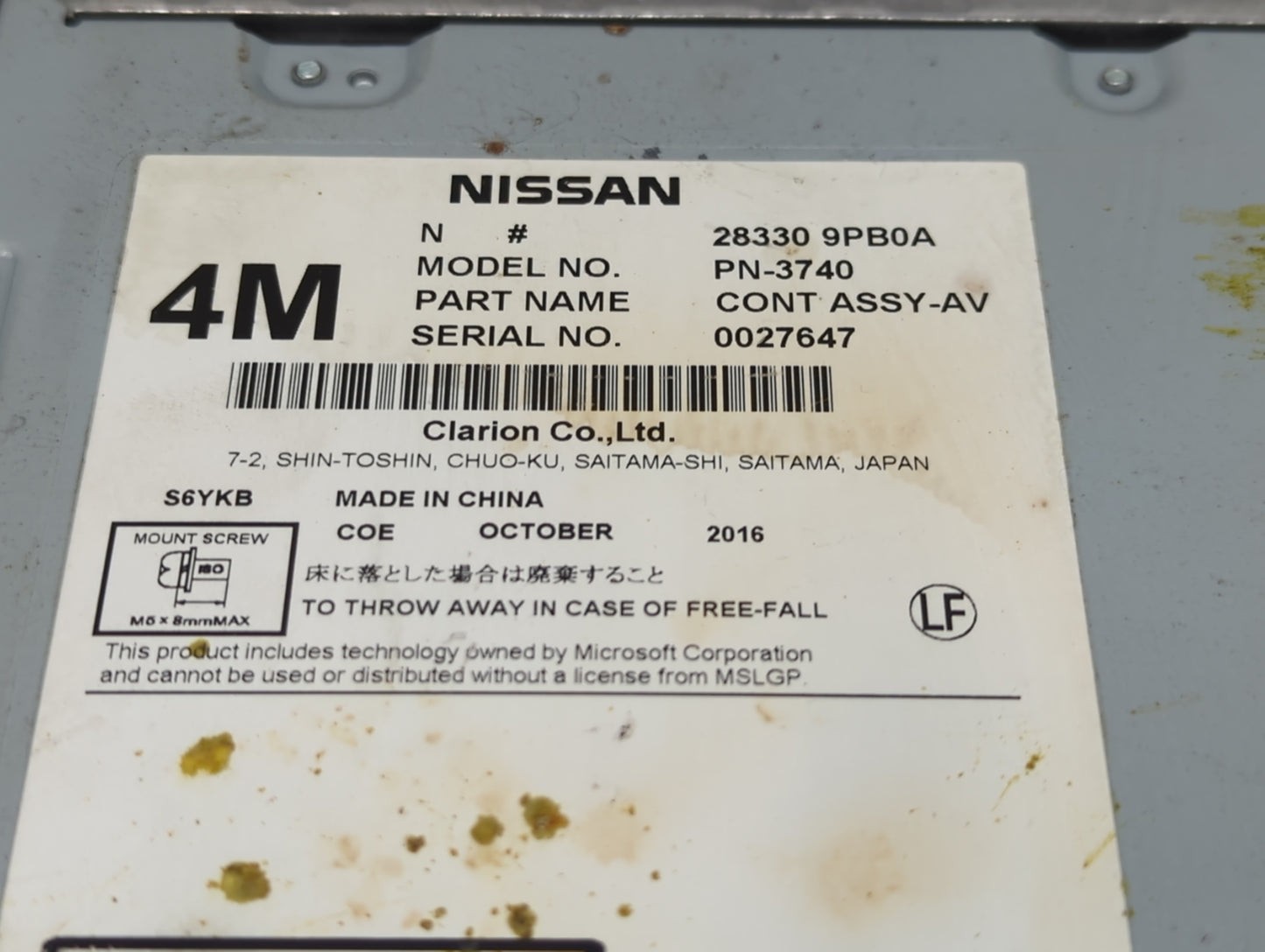 2017-2020 Nissan Pathfinder Radio AM FM Cd Player Receiver Replacement P/N:28330 9PB0A Fits Fits 2017 2018 2019 2020 OEM Use