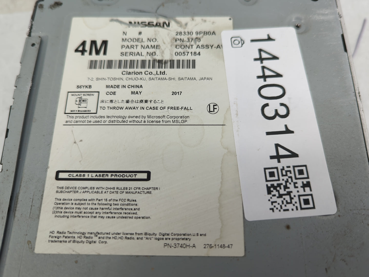2018-2020 Nissan Pathfinder Radio AM FM Cd Player Receiver Replacement P/N:28330 9PB0A Fits Fits 2018 2019 2020 OEM Used Aut