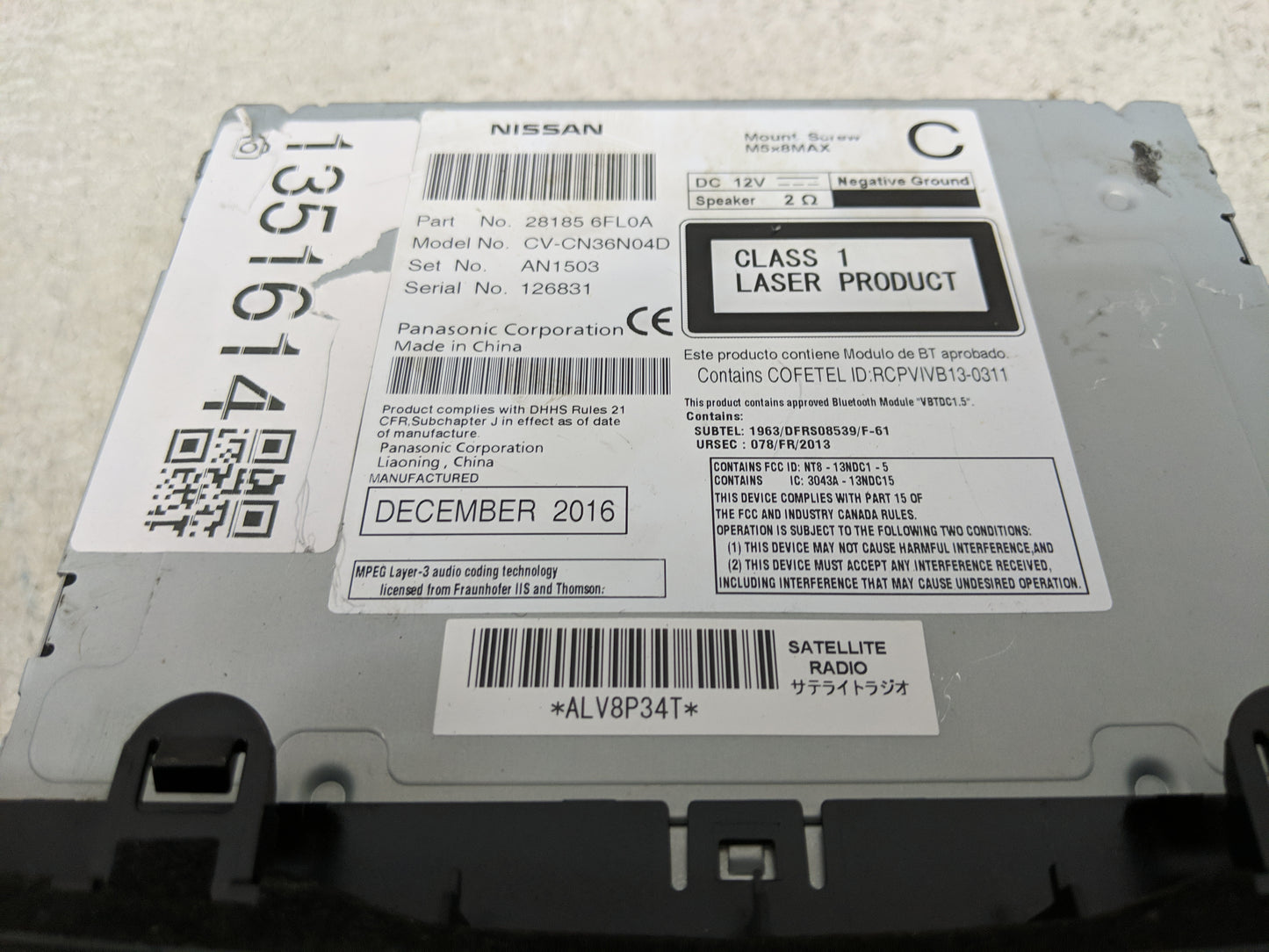 2017 Nissan Rogue Radio AM FM Cd Player Receiver Replacement P/N:28185 6FL0A Fits OEM Used Auto Parts - Oemusedautoparts1.co