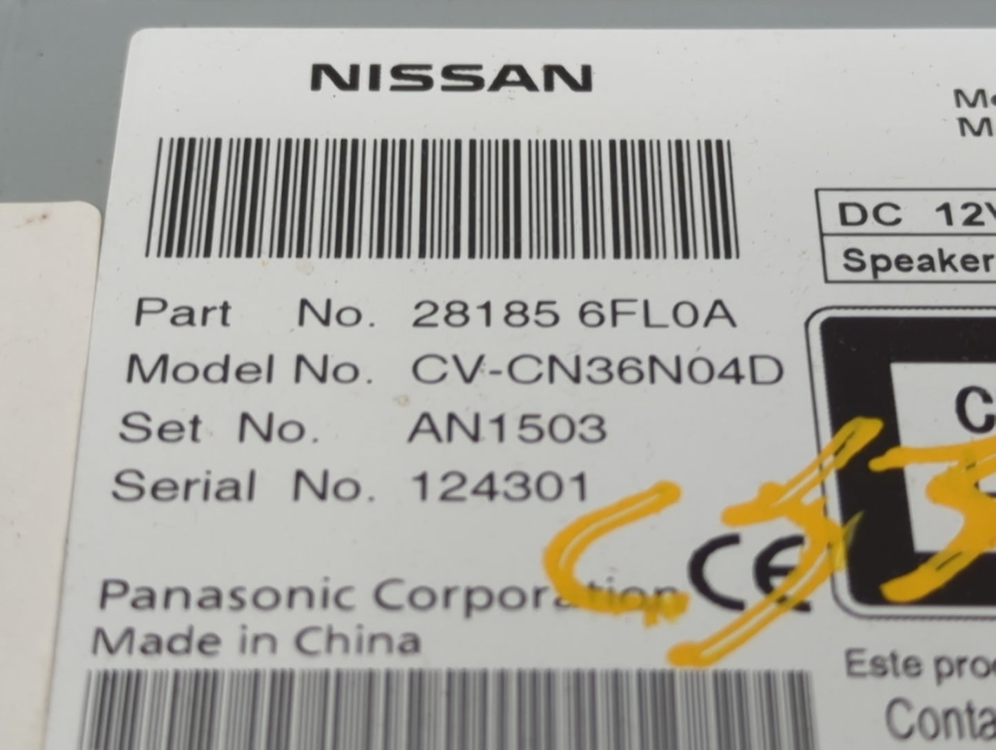 2017 Nissan Rogue Radio AM FM Cd Player Receiver Replacement P/N:281856FL0A CV-CN36N04D, AN1503 Fits OEM Used Auto Parts - O