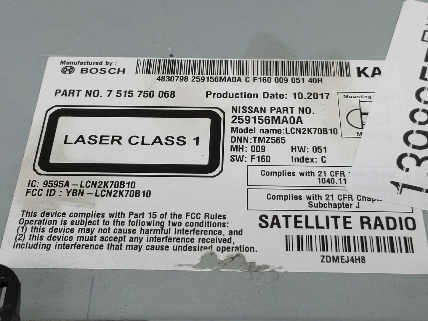 2017 Nissan Rogue Sport Radio AM FM Cd Player Receiver Replacement P/N:259156MA0A 7 515 750 068 Fits OEM Used Auto Parts - O