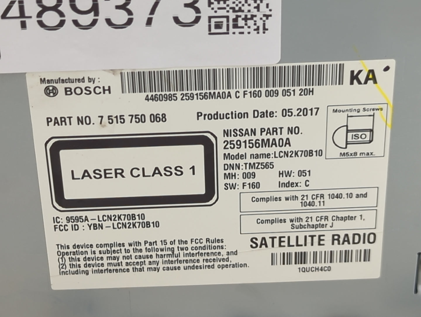 2017 Nissan Rogue Sport Radio AM FM Cd Player Receiver Replacement P/N:7515750068 259156MA0A, LCN2K70B10, 9595A-LCN2K70B10 F