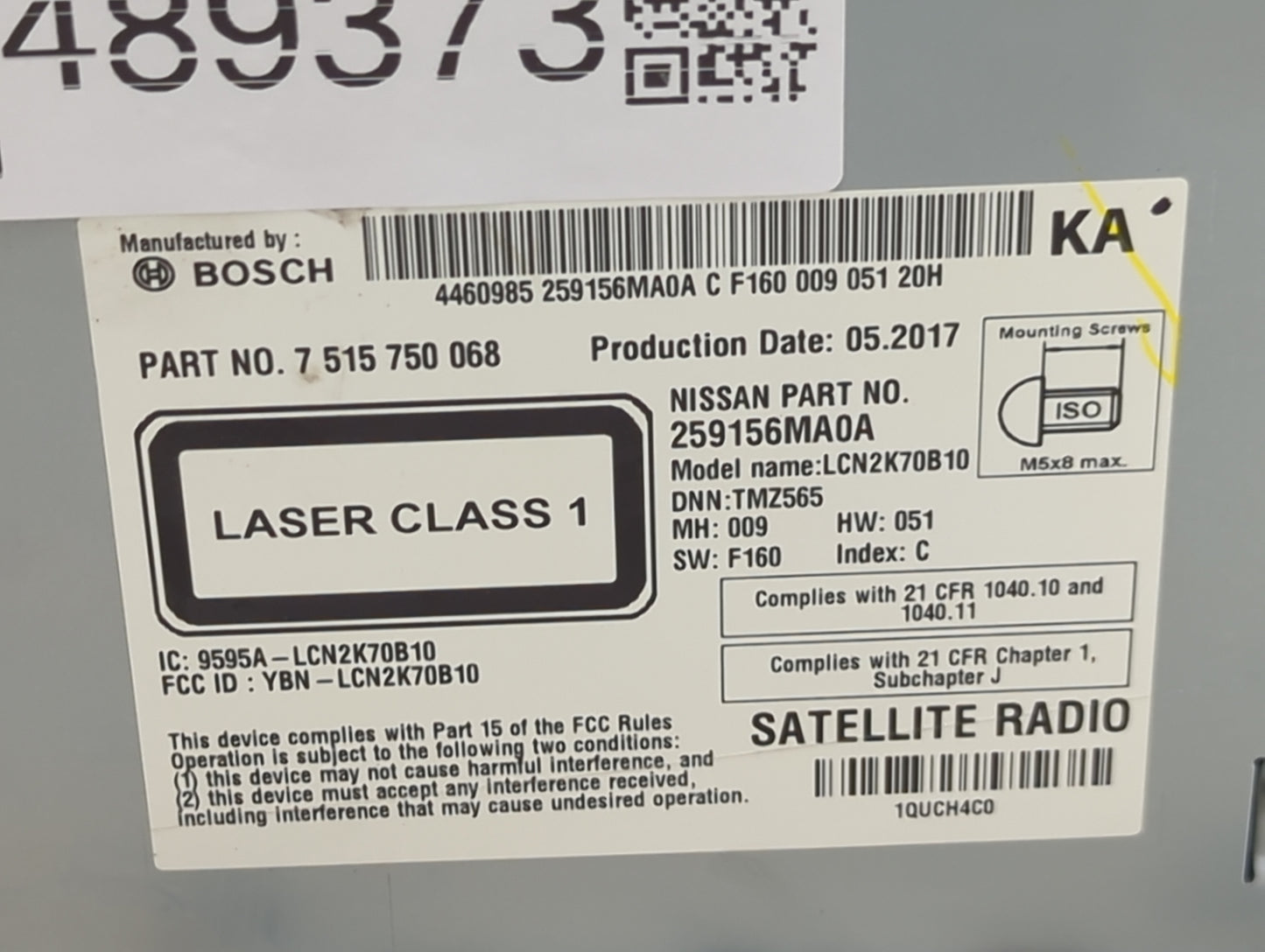 2017 Nissan Rogue Sport Radio AM FM Cd Player Receiver Replacement P/N:7515750068 259156MA0A, LCN2K70B10, 9595A-LCN2K70B10 F