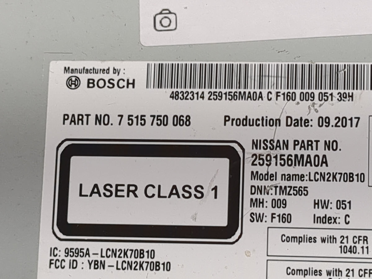 2017 Nissan Rogue Sport Radio AM FM Cd Player Receiver Replacement P/N:259156MA0A 7515750068, LCN2K70B10, 9595A-LCN2K70B10 F