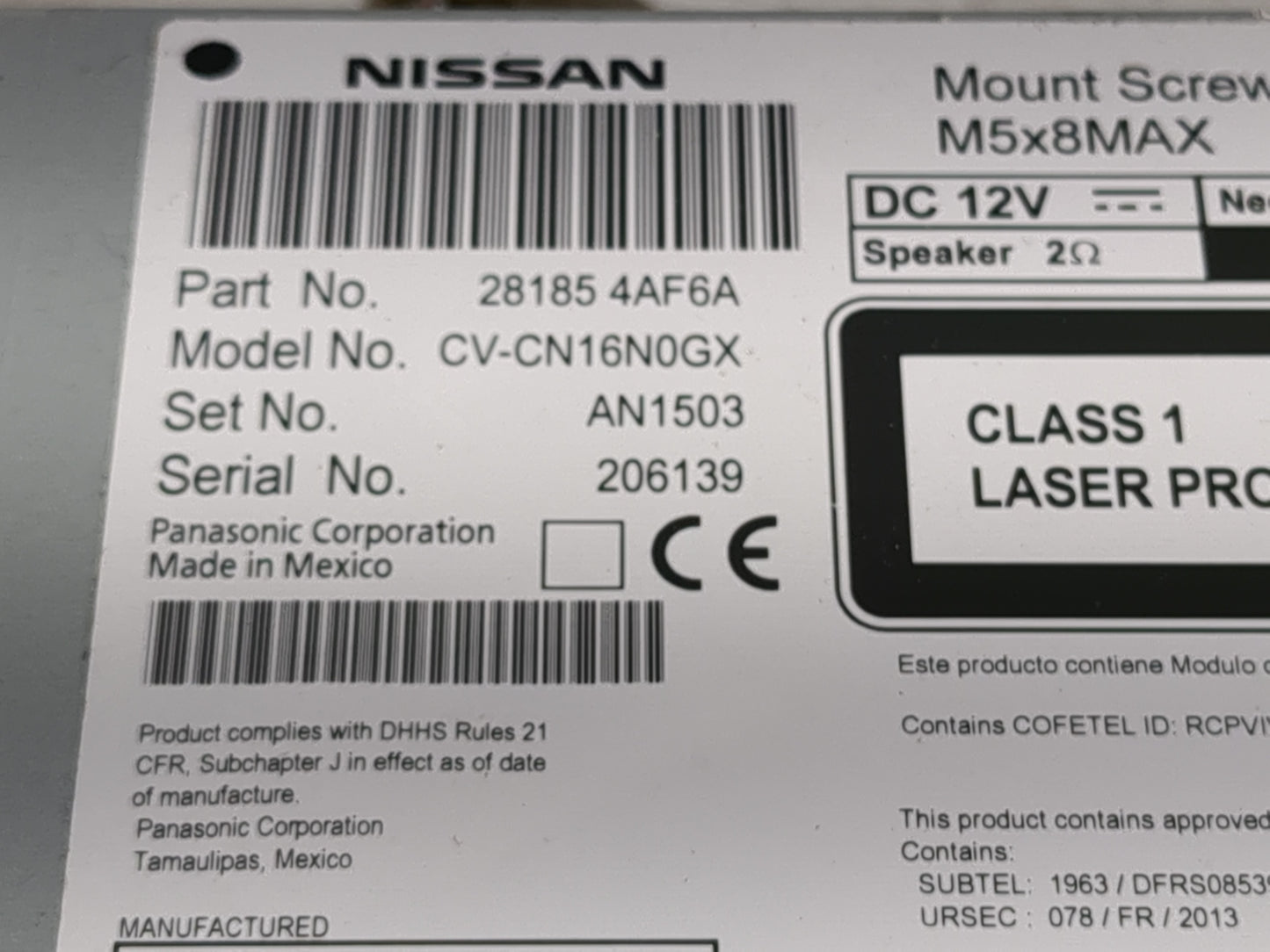 2017-2019 Nissan Sentra Radio AM FM Cd Player Receiver Replacement P/N:28185 4AF6A Fits Fits 2017 2018 2019 OEM Used Auto Pa