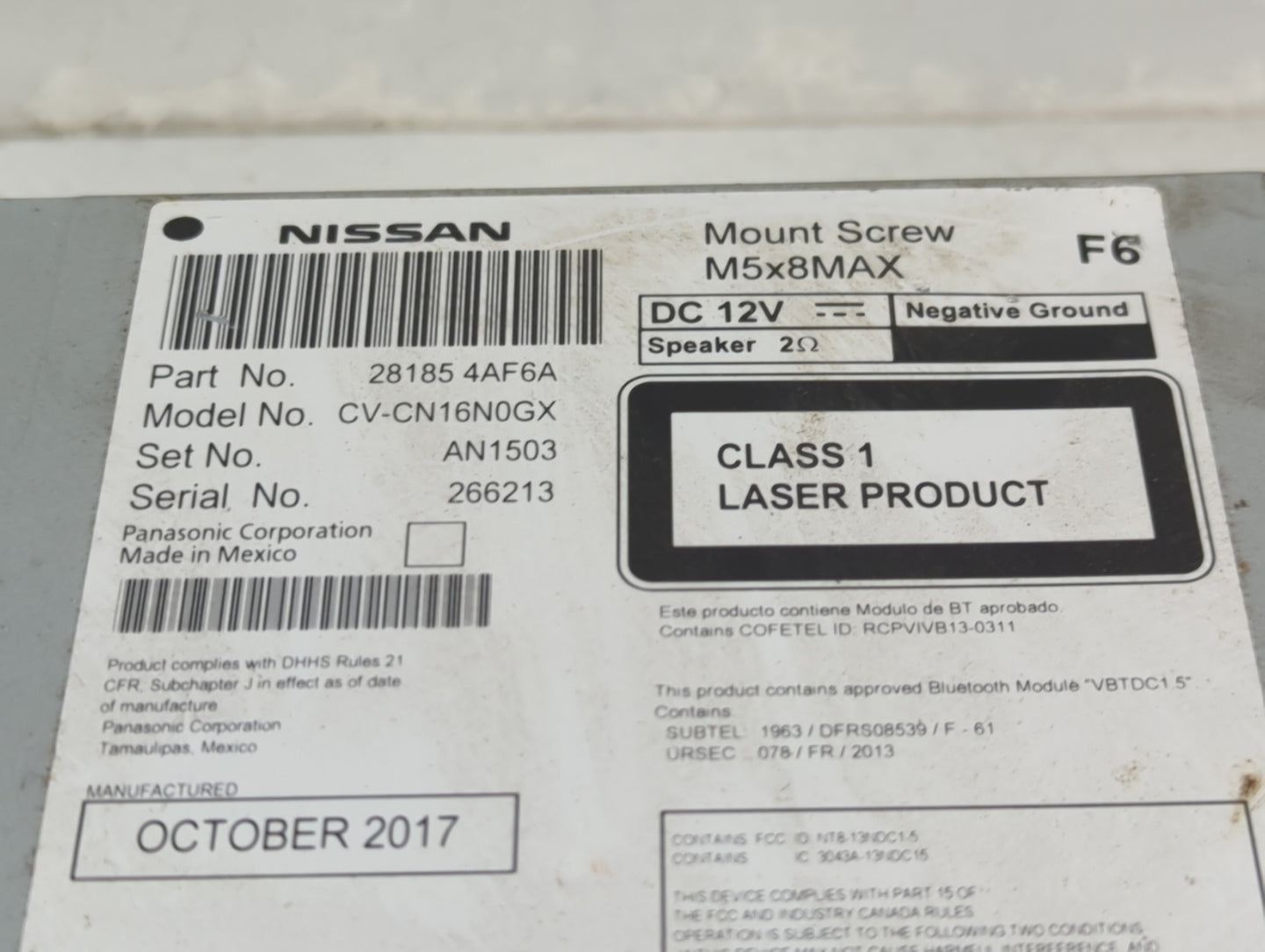 2017-2019 Nissan Sentra Radio AM FM Cd Player Receiver Replacement P/N:281854AF6A CV-CN16N0GX, AN1503 Fits Fits 2017 2018 20