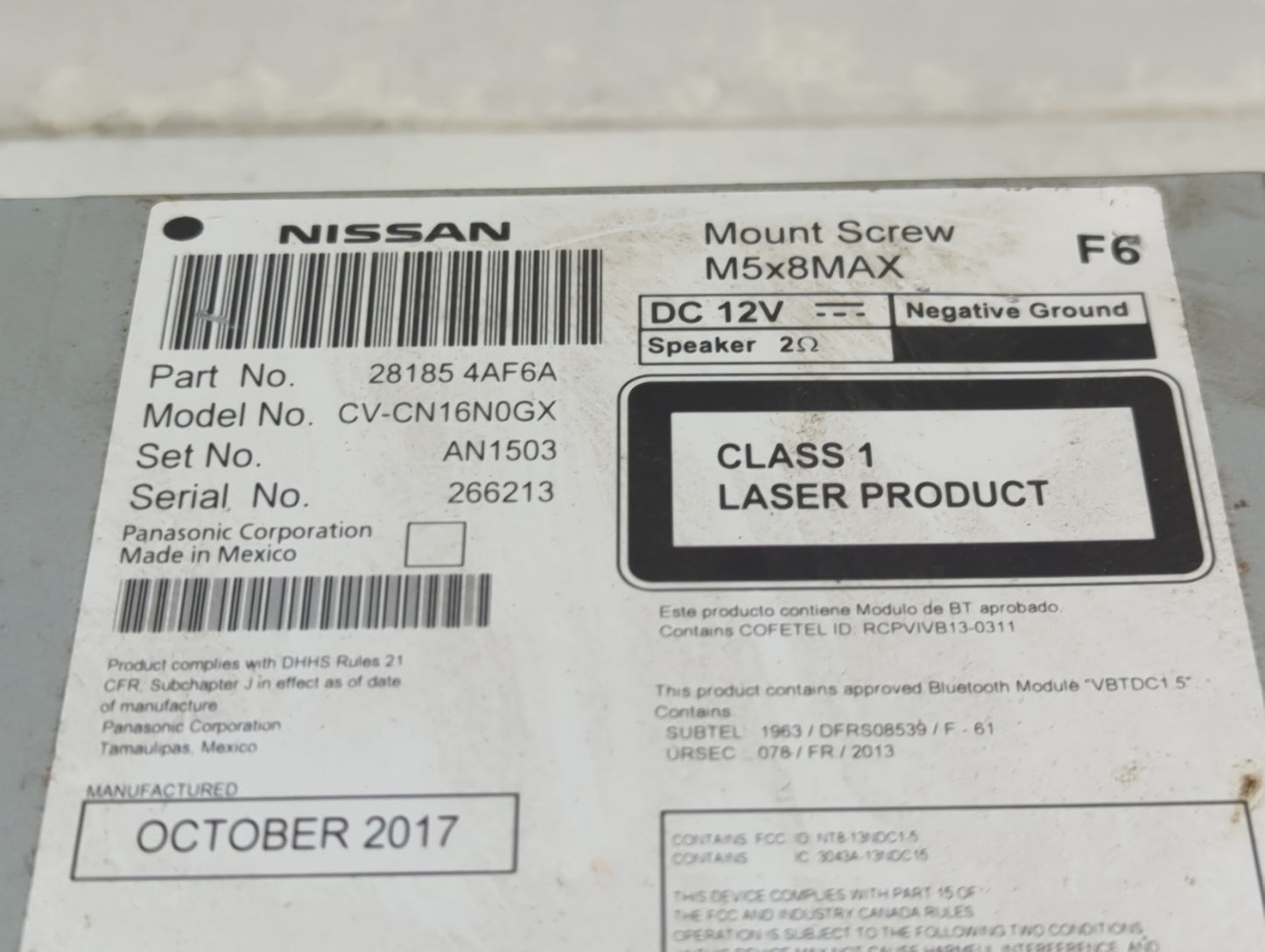 2017-2019 Nissan Sentra Radio AM FM Cd Player Receiver Replacement P/N:281854AF6A CV-CN16N0GX, AN1503 Fits Fits 2017 2018 20