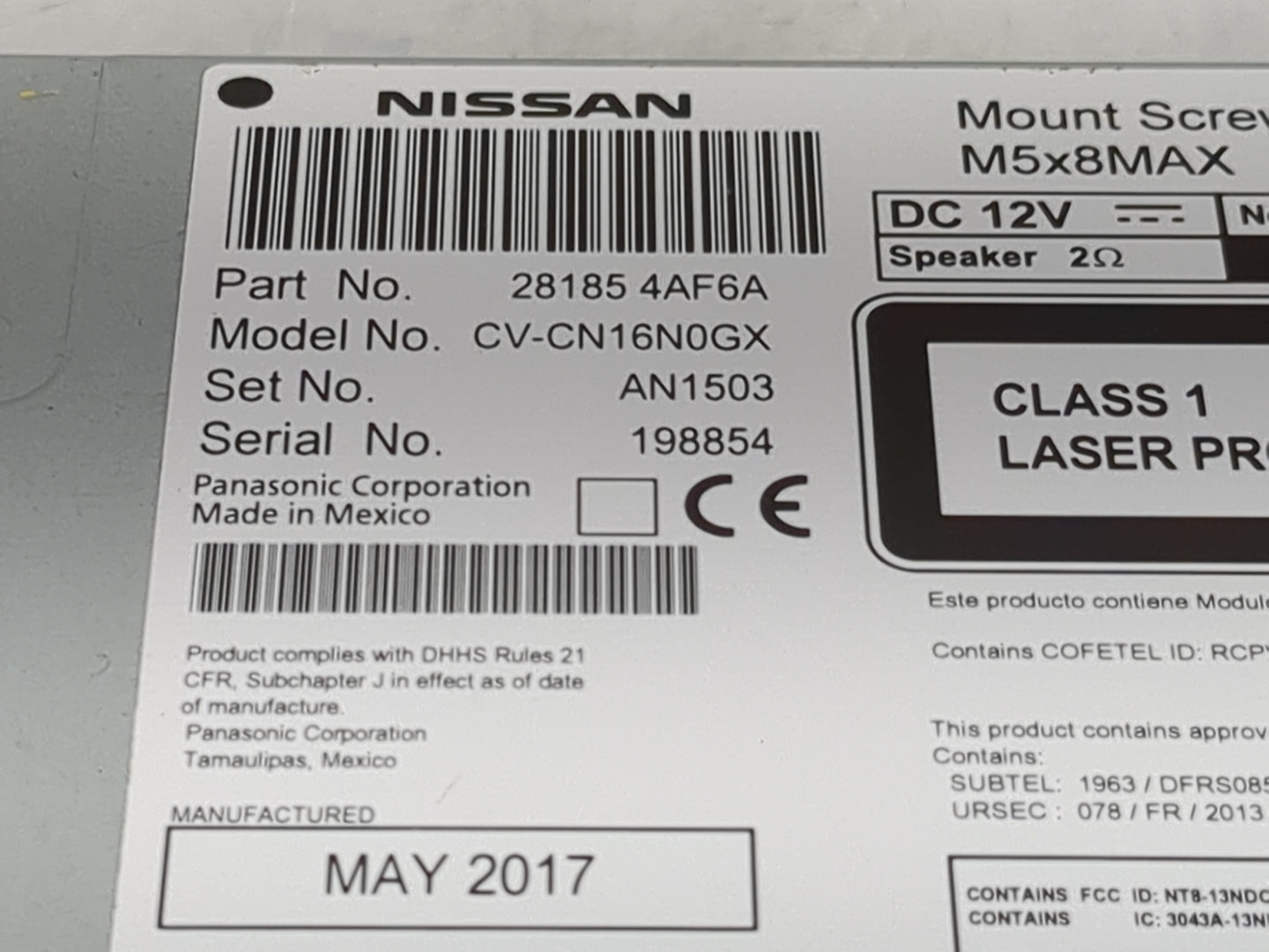 2017-2019 Nissan Sentra Radio AM FM Cd Player Receiver Replacement P/N:28185 4AF6A CV-CN16N0GX, AN1503 Fits Fits 2017 2018 2