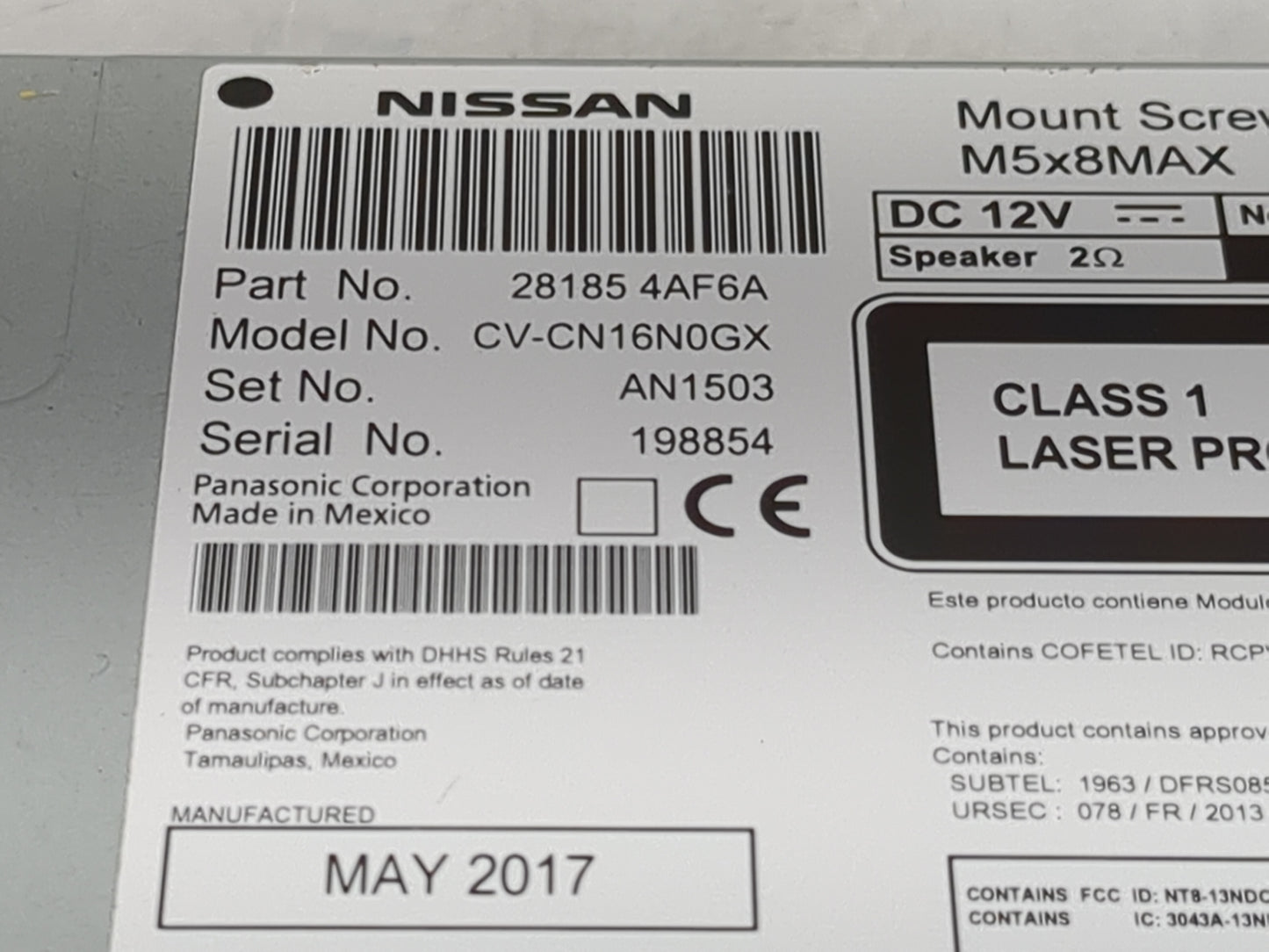 2017-2019 Nissan Sentra Radio AM FM Cd Player Receiver Replacement P/N:28185 4AF6A CV-CN16N0GX, AN1503 Fits Fits 2017 2018 2
