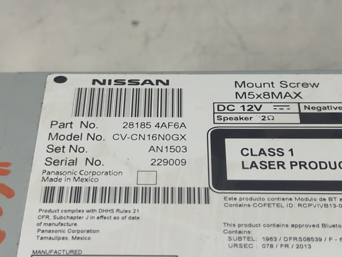 2017-2019 Nissan Sentra Radio AM FM Cd Player Receiver Replacement P/N:28185 4AF6A CV-CN16N0GX Fits Fits 2017 2018 2019 OEM 