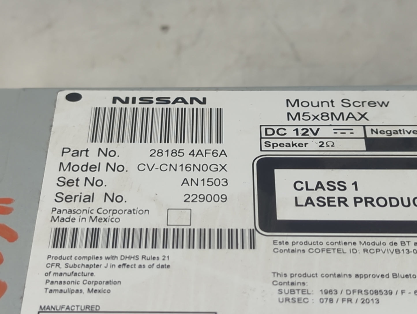 2017-2019 Nissan Sentra Radio AM FM Cd Player Receiver Replacement P/N:28185 4AF6A CV-CN16N0GX Fits Fits 2017 2018 2019 OEM 
