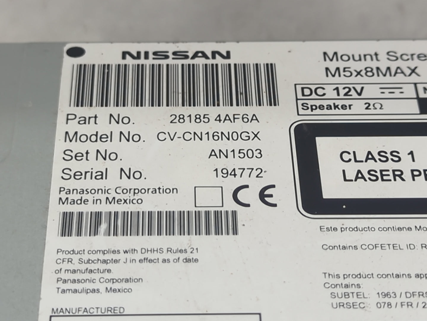 2017-2019 Nissan Sentra Radio AM FM Cd Player Receiver Replacement P/N:28185 4AF6A CV-CN16N0GX, AN1503 Fits Fits 2017 2018 2