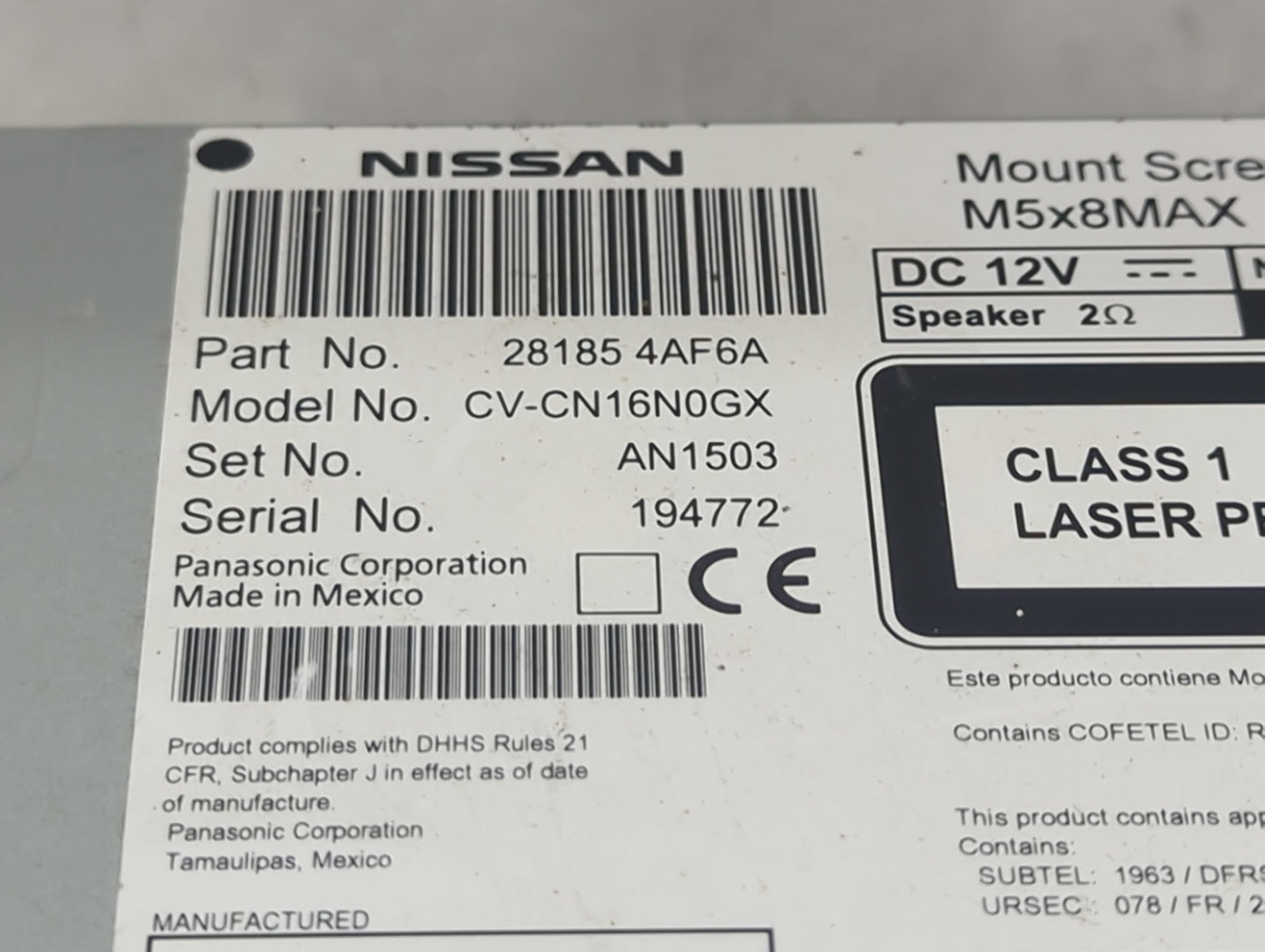 2017-2019 Nissan Sentra Radio AM FM Cd Player Receiver Replacement P/N:28185 4AF6A CV-CN16N0GX, AN1503 Fits Fits 2017 2018 2