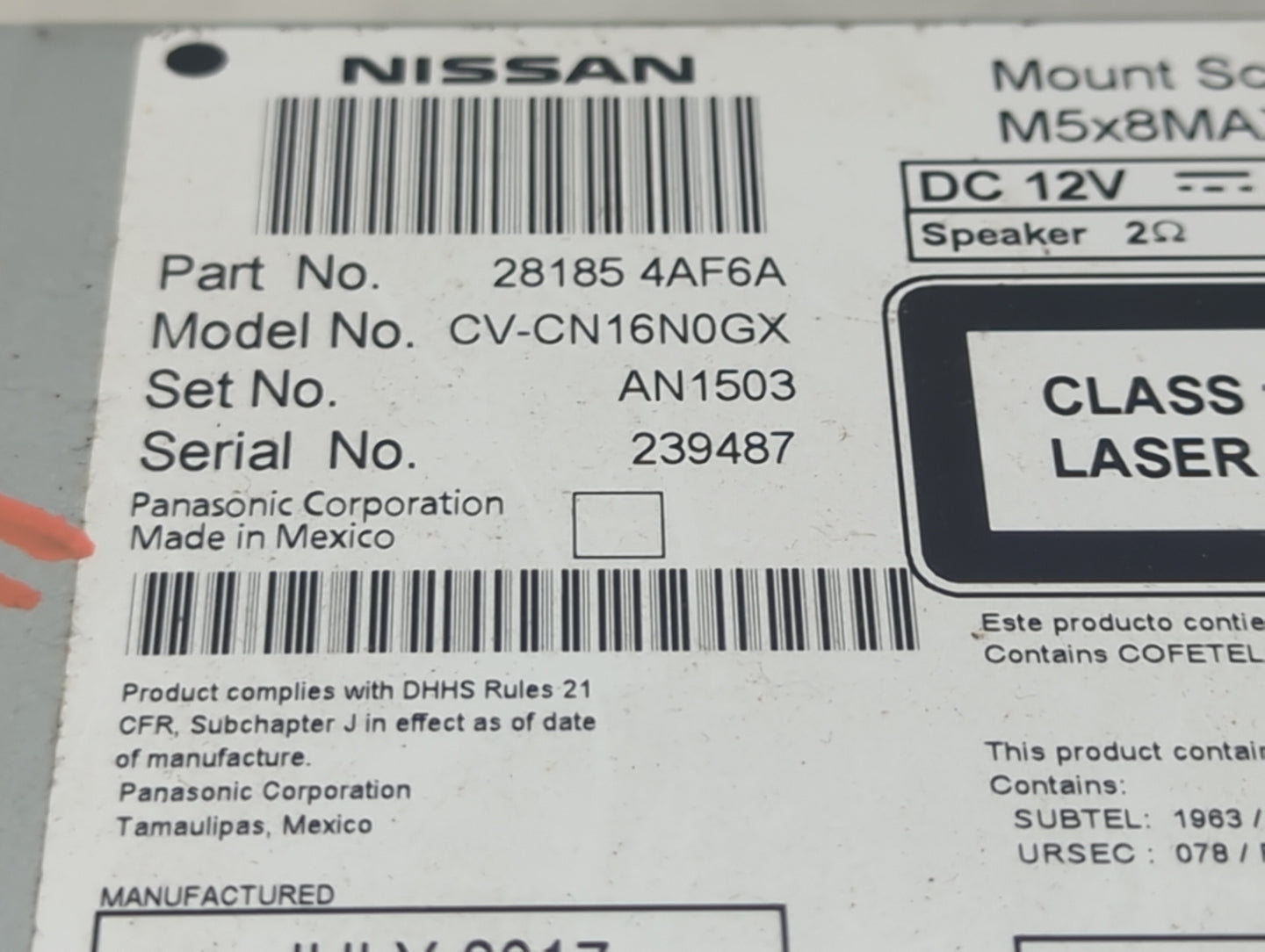 2017-2019 Nissan Sentra Radio AM FM Cd Player Receiver Replacement P/N:28185 4AF6A CV-CN16N0GX Fits Fits 2017 2018 2019 OEM 