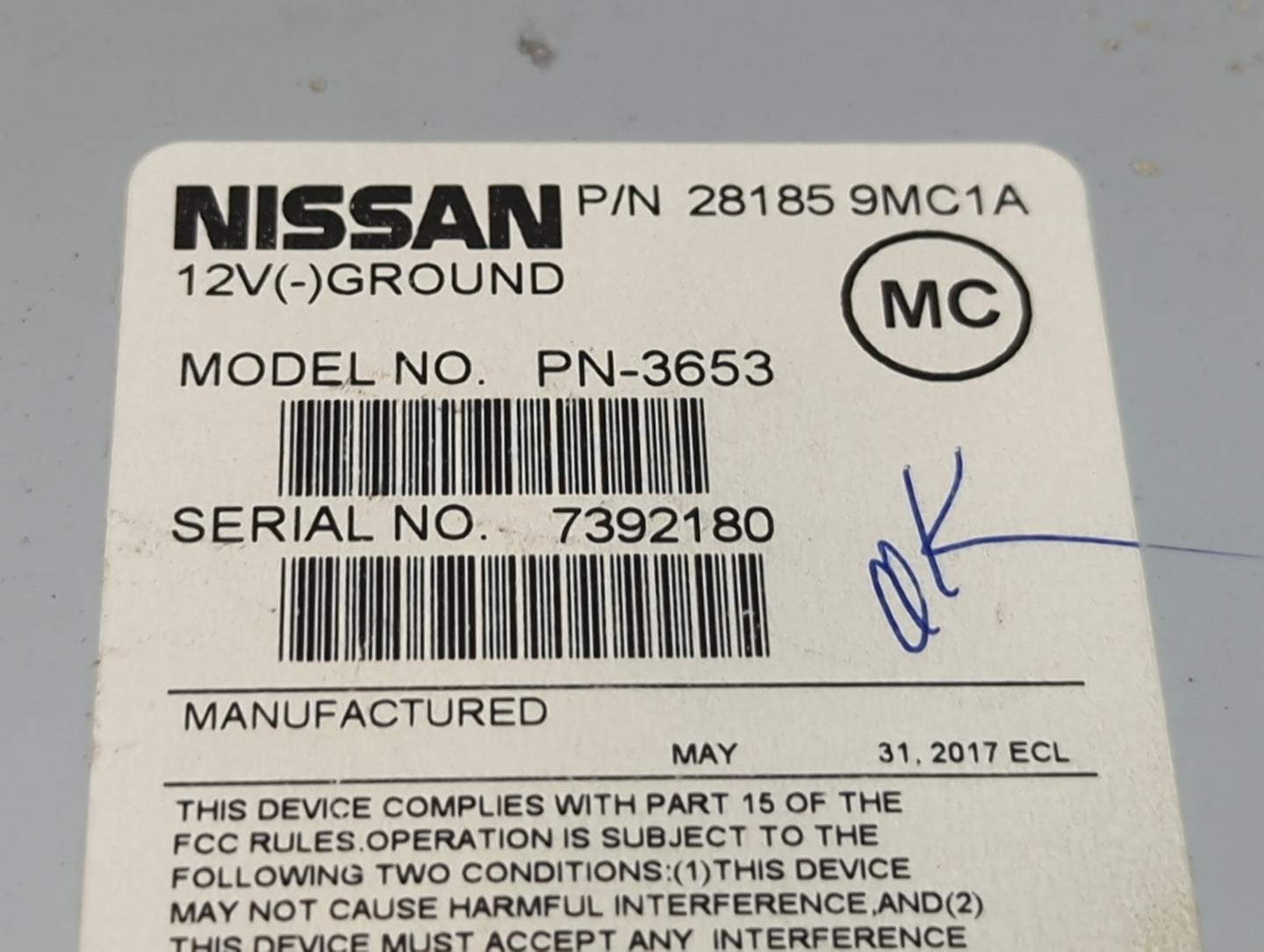 2015-2018 Nissan Versa Radio AM FM Cd Player Receiver Replacement P/N:281859MC1A Fits Fits 2015 2016 2017 2018 OEM Used Auto