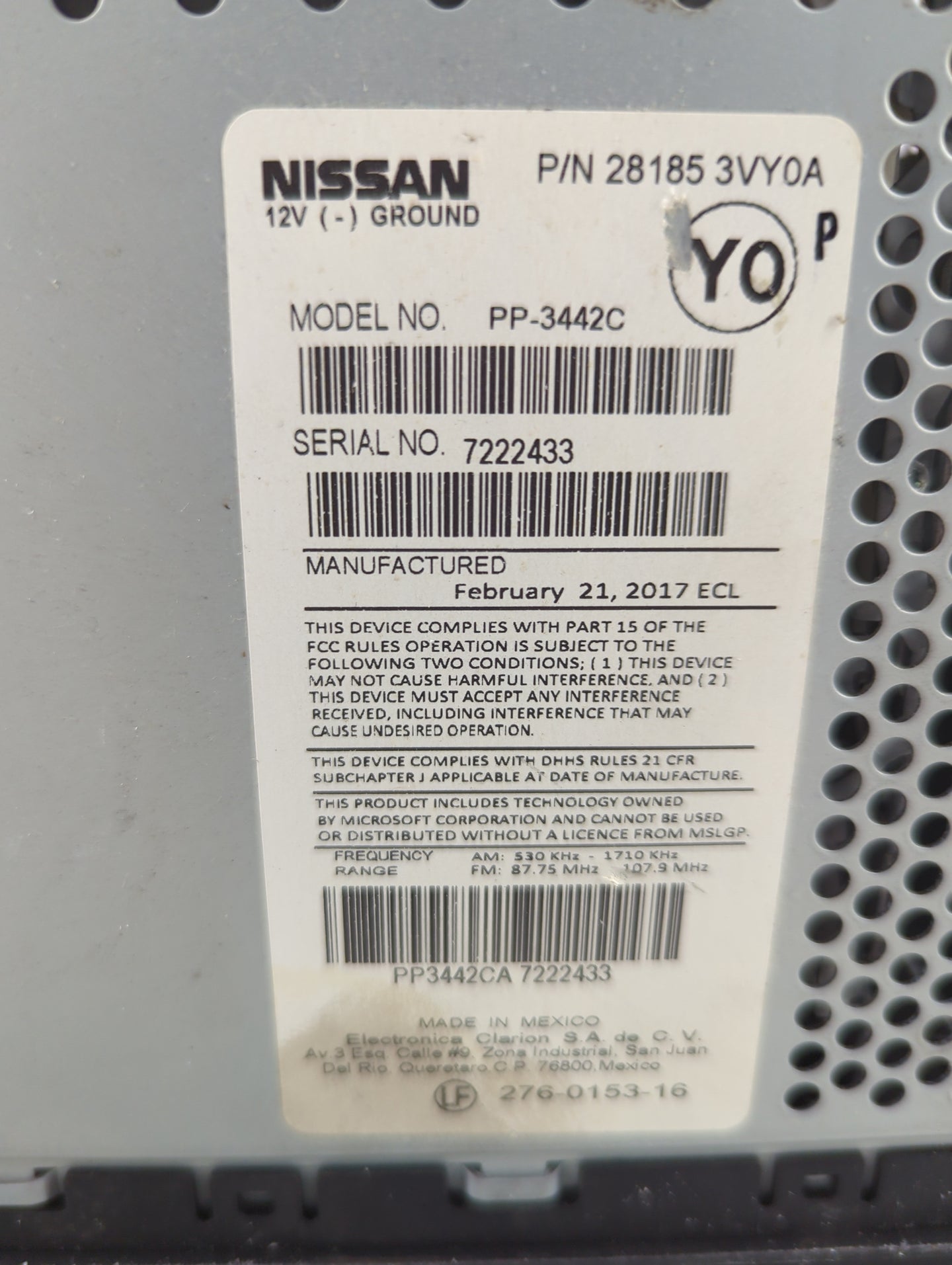 2014-2019 Nissan Versa Radio AM FM Cd Player Receiver Replacement P/N:28185 3VY0A PP-3442C Fits Fits 2014 2015 2016 2017 201