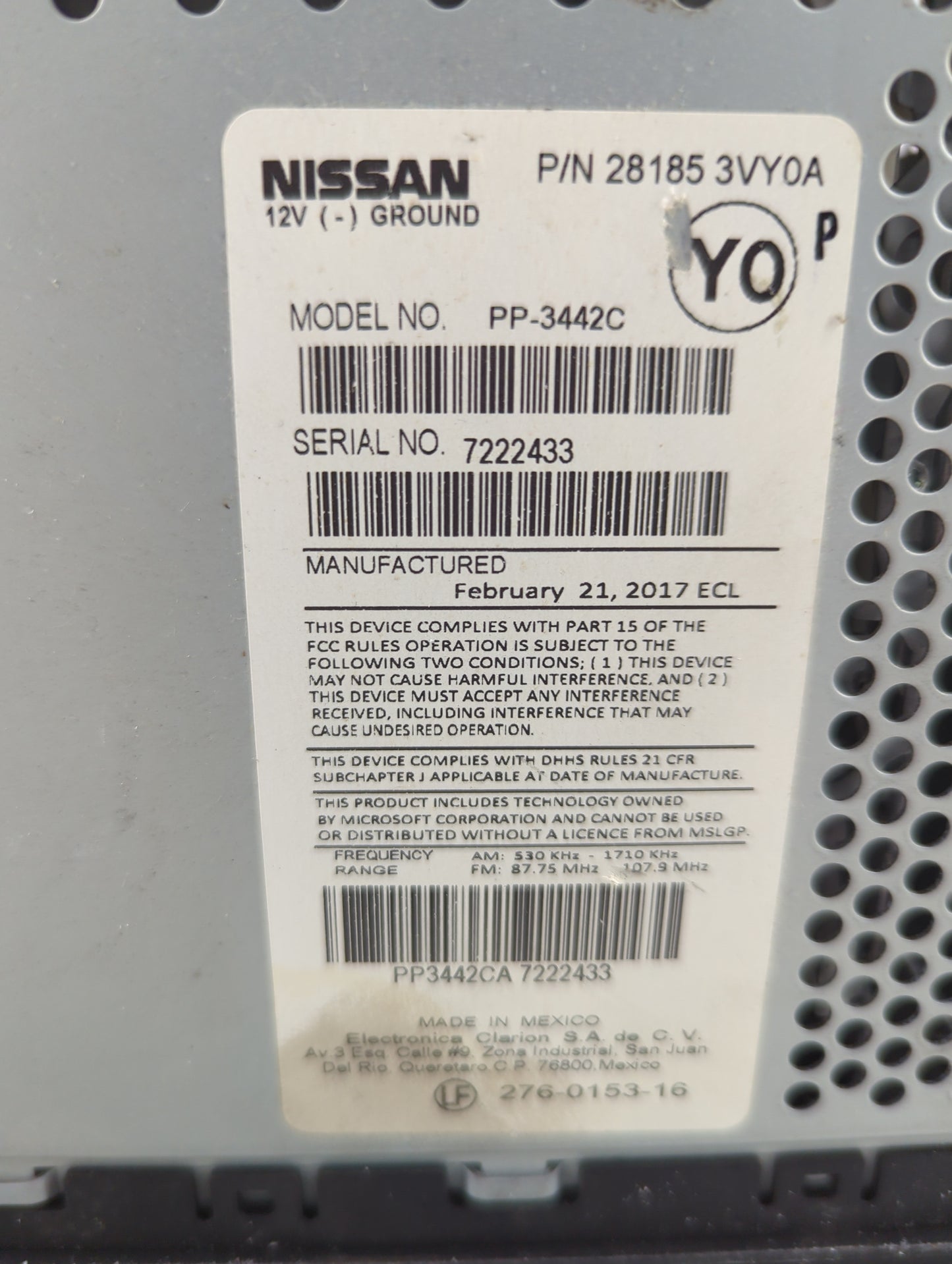 2014-2019 Nissan Versa Radio AM FM Cd Player Receiver Replacement P/N:28185 3VY0A PP-3442C Fits Fits 2014 2015 2016 2017 201