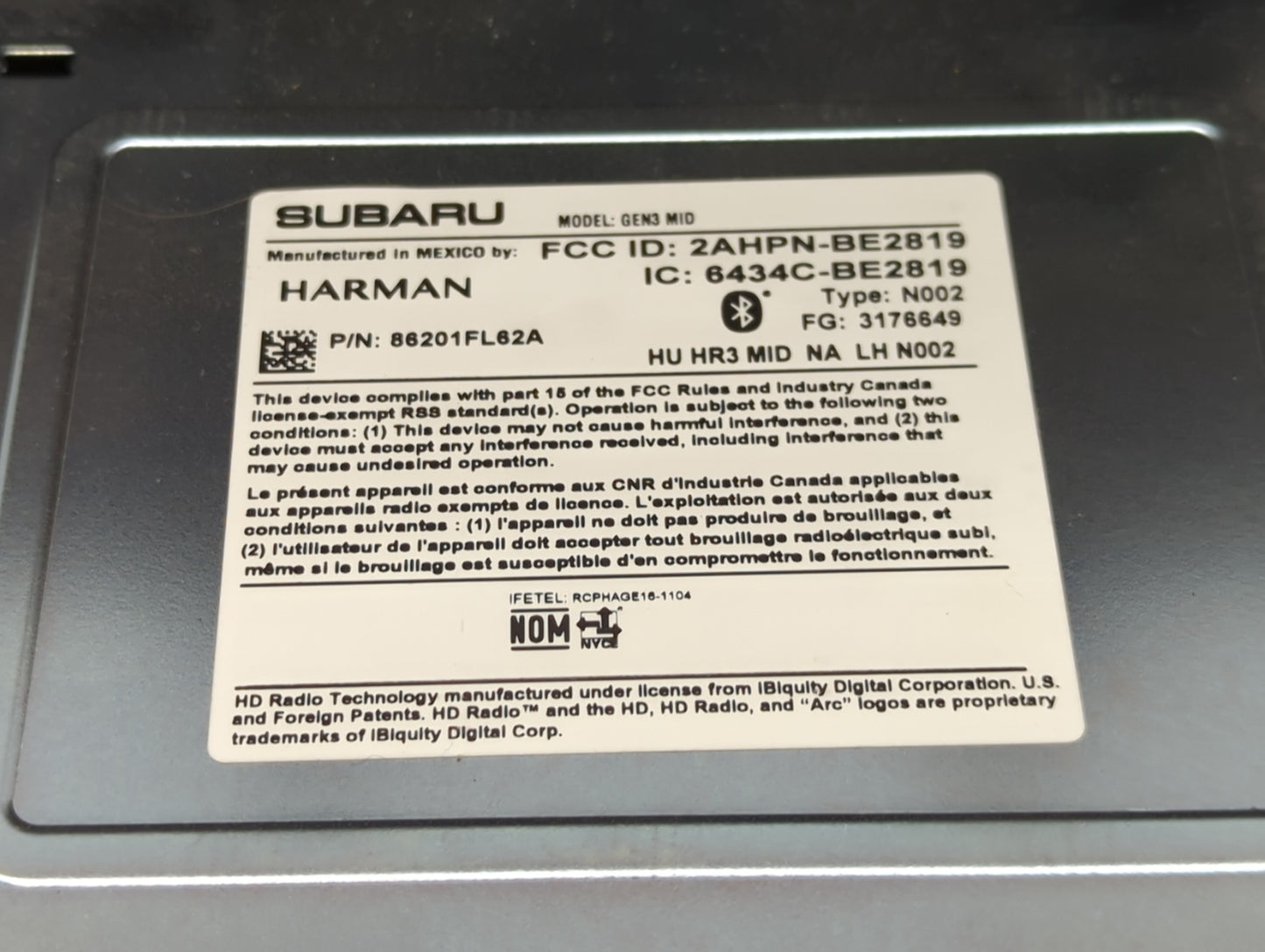 2017 Subaru Forester Radio AM FM Cd Player Receiver Replacement P/N:86201FL62A 2AHPN-BE2819, 6434C-BE2819, 86273-FL01 Fits O