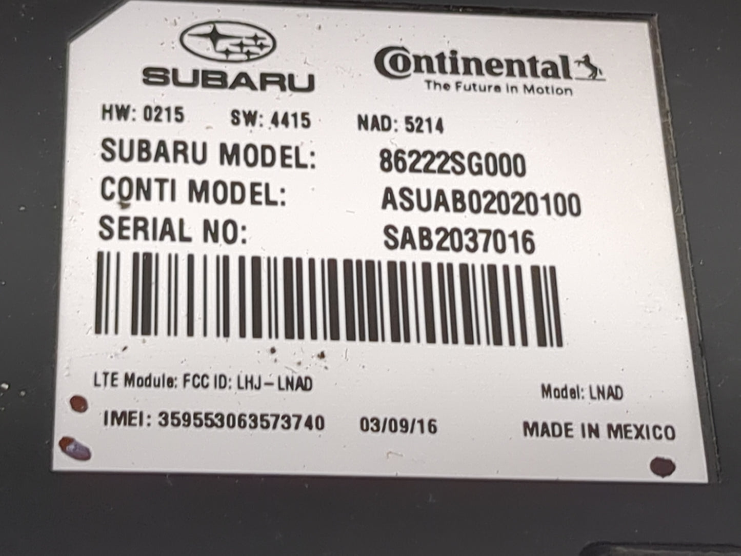 2017 Subaru Forester Telematics Control Module 1494829 - Oemusedautoparts1.com
