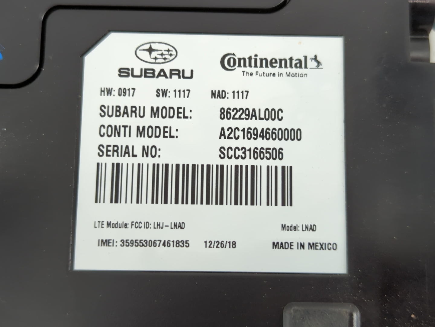 2016-2018 Subaru Legacy Telematics Control Module 86229al00c - Oemusedautoparts1.com