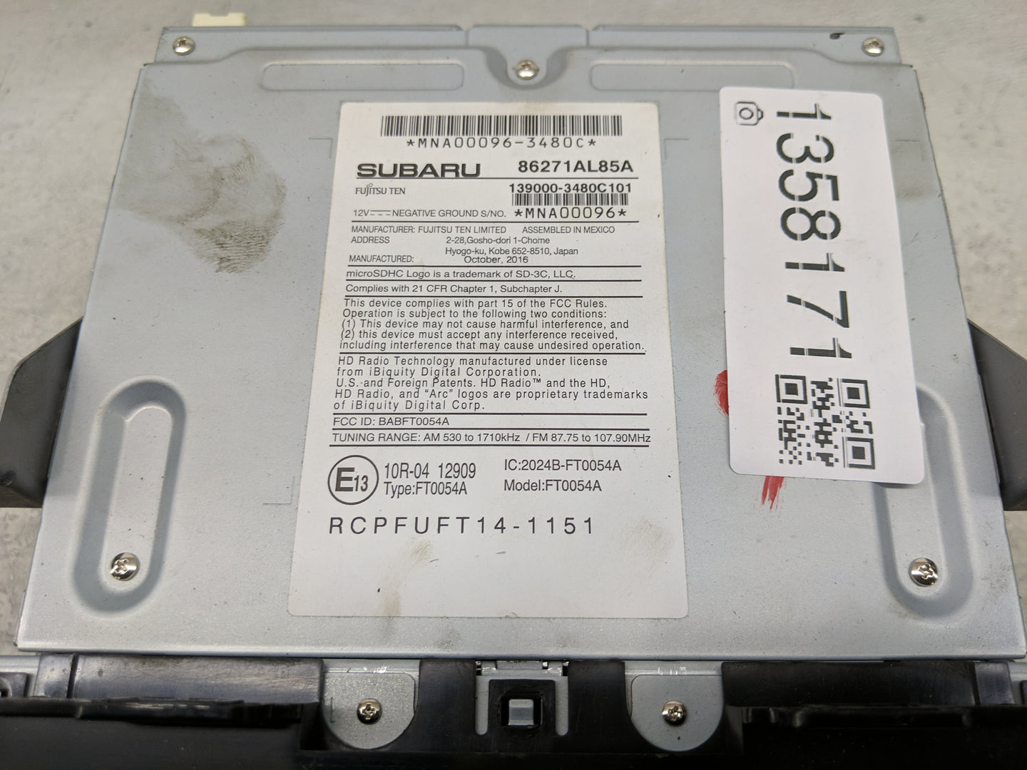 2017 Subaru Legacy Radio AM FM Cd Player Receiver Replacement P/N:86271AL85A Fits OEM Used Auto Parts - Oemusedautoparts1.co