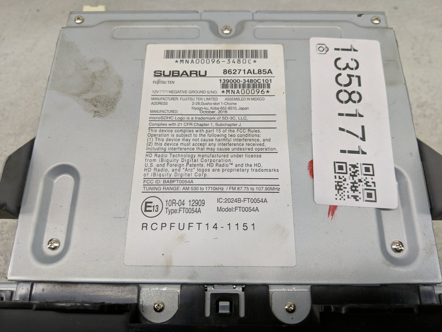 2017 Subaru Legacy Radio AM FM Cd Player Receiver Replacement P/N:86271AL85A Fits OEM Used Auto Parts - Oemusedautoparts1.co