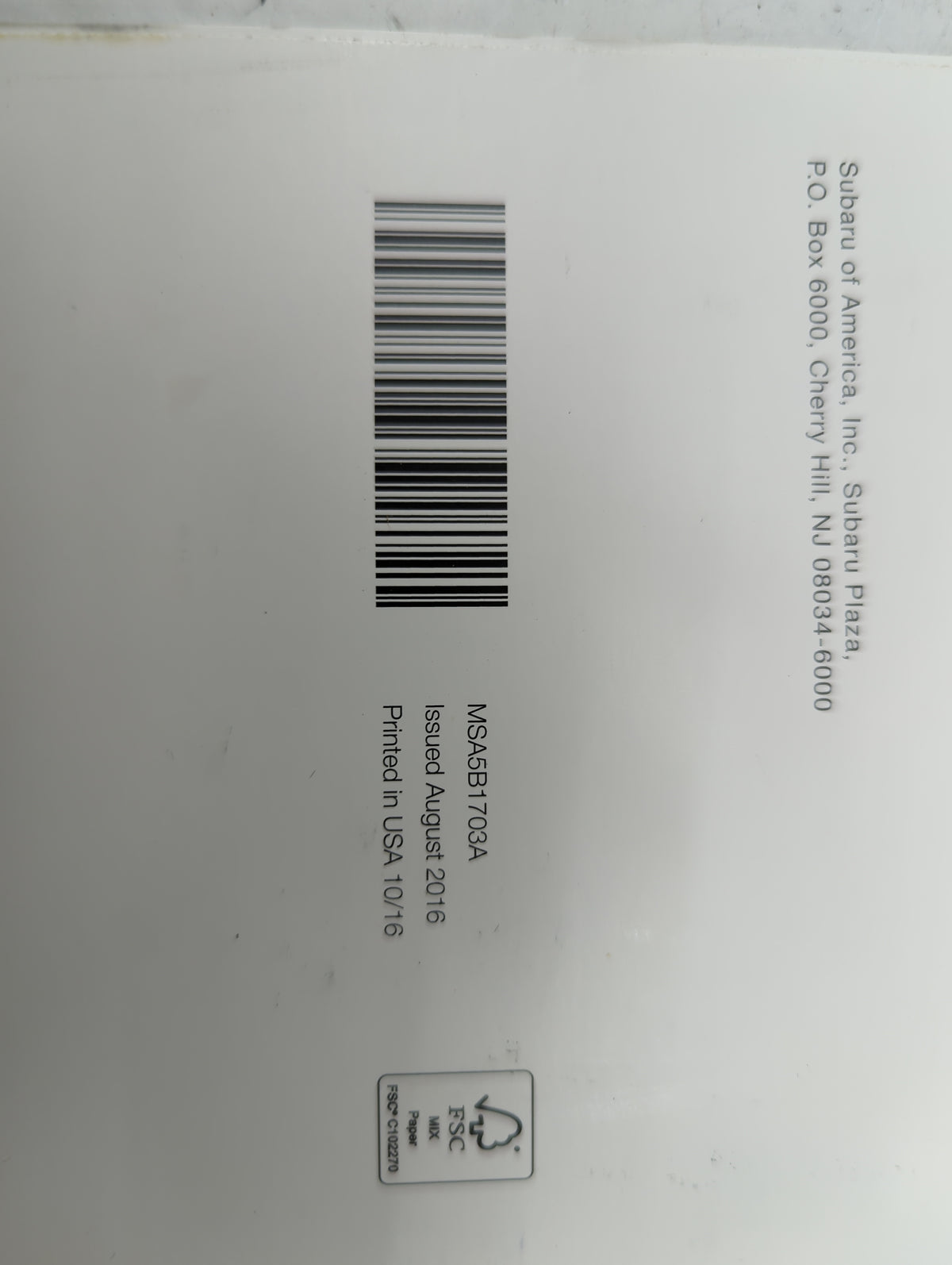 2017 Subaru Legacy Owners Manual Book Guide P/N:MSA5B1703A B2533BE-A, MSAM1711A OEM Used Auto Parts - Oemusedautoparts1.com