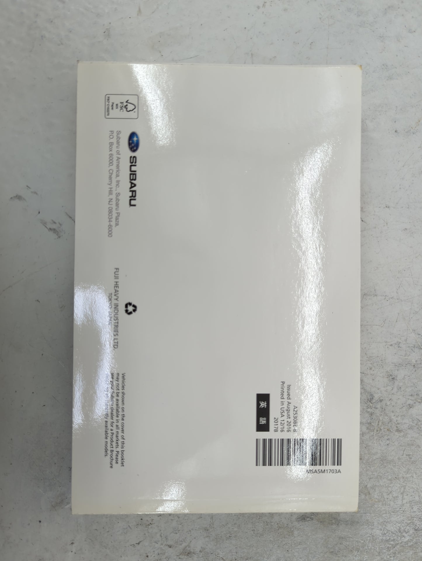 2017 Subaru Legacy Owners Manual Book Guide P/N:A2530BE-B MSA5M1703A OEM Used Auto Parts - Oemusedautoparts1.com