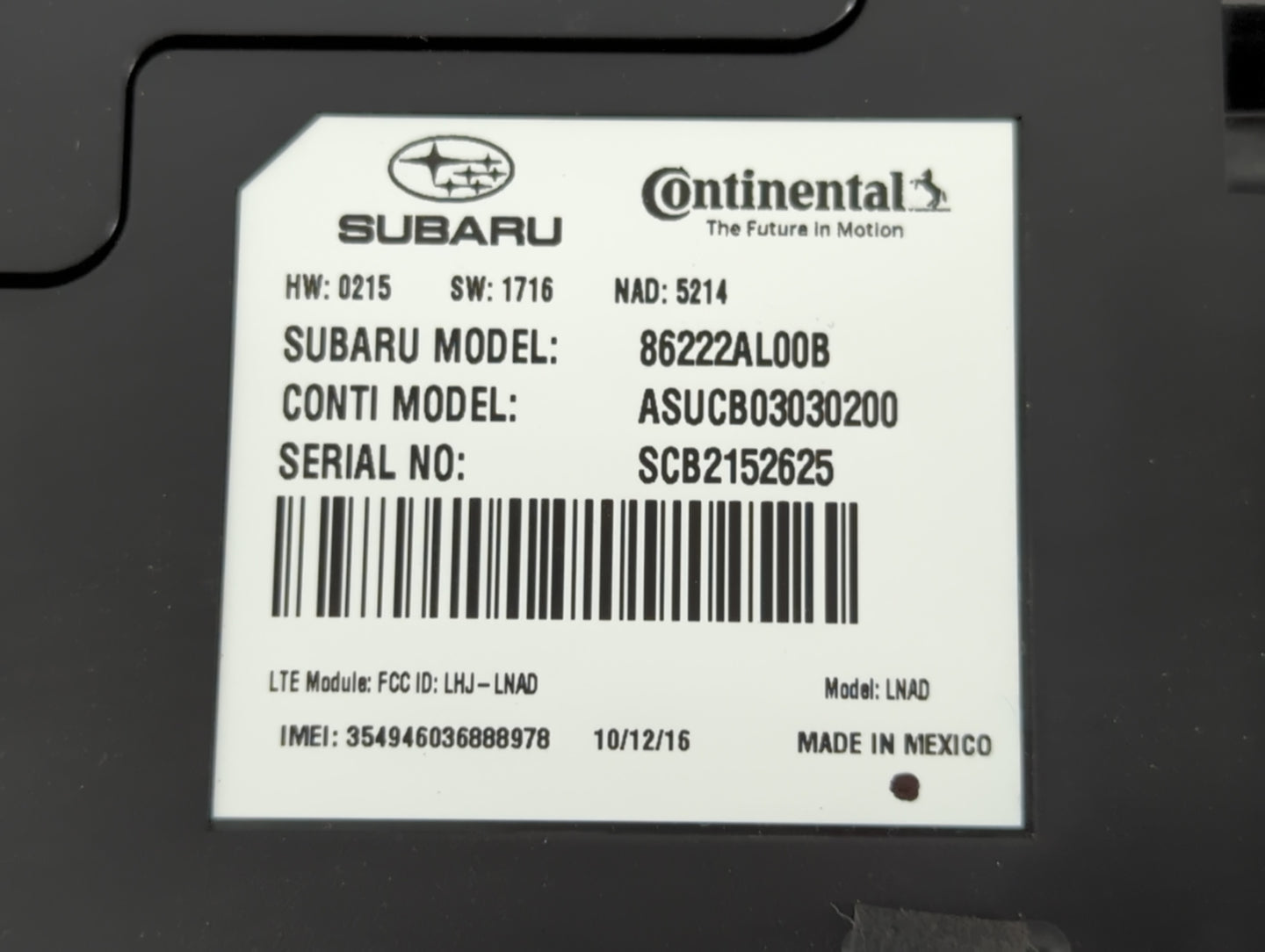 2016 Subaru Legacy Bluetooth Phone Communication Control Module Ccm Oem - Oemusedautoparts1.com