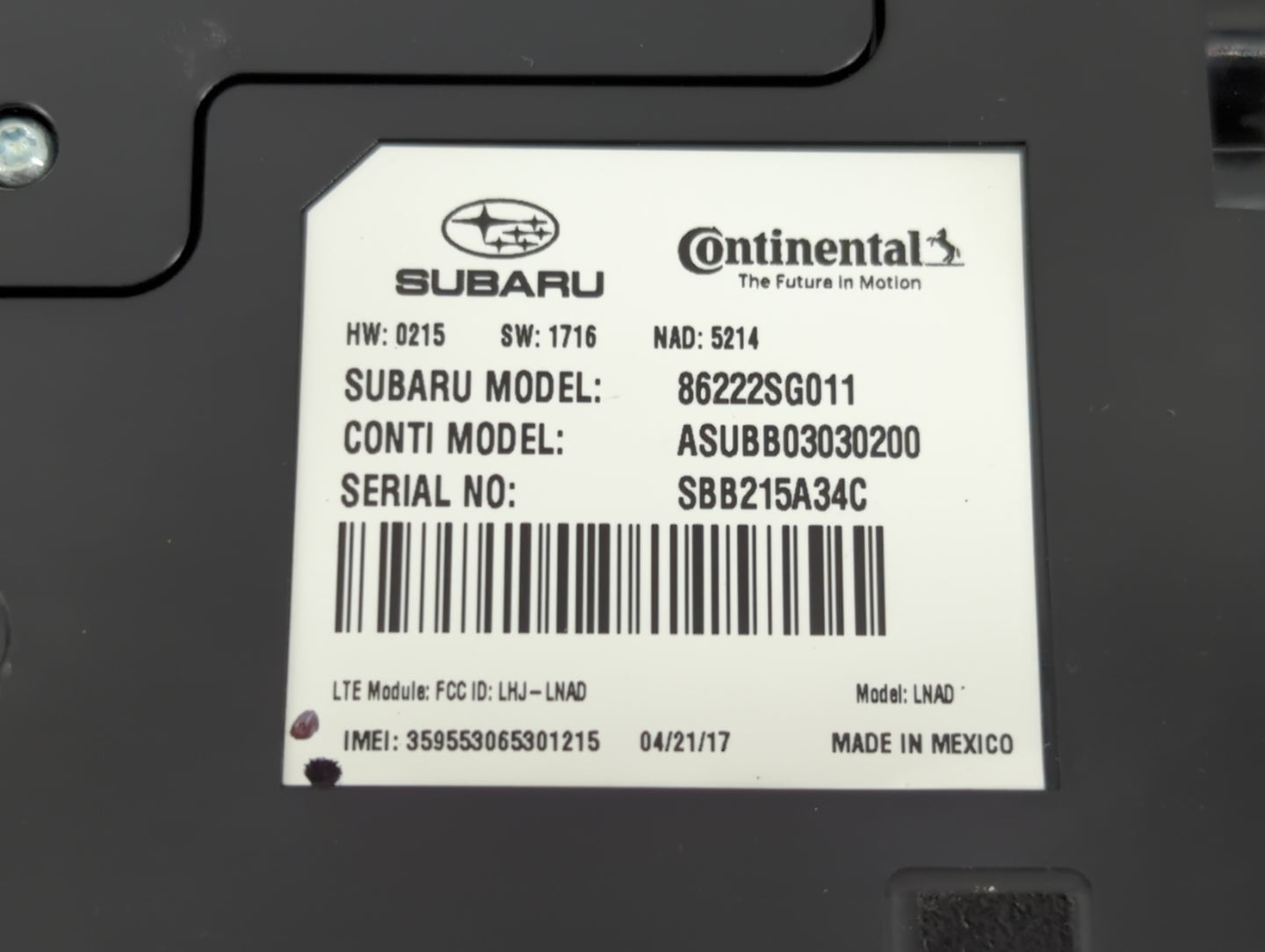 2015-2016 Subaru Wrx Telematics Control Module 86222sg011 - Oemusedautoparts1.com