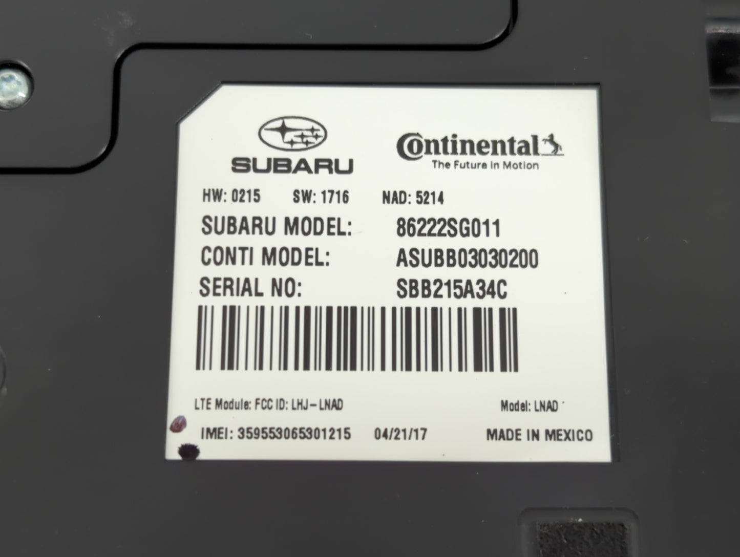 2015-2016 Subaru Wrx Telematics Control Module 86222sg011 - Oemusedautoparts1.com
