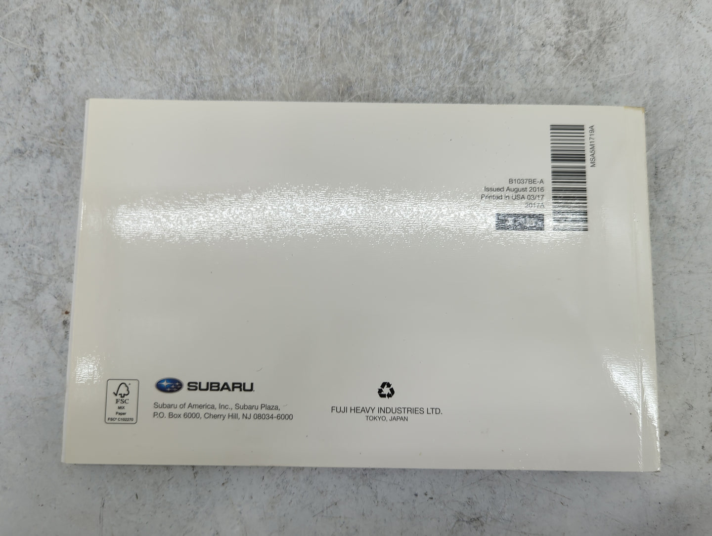 2017 Subaru Xv Owners Manual Book Guide P/N:B1037BE-A MSA5M1719A OEM Used Auto Parts - Oemusedautoparts1.com