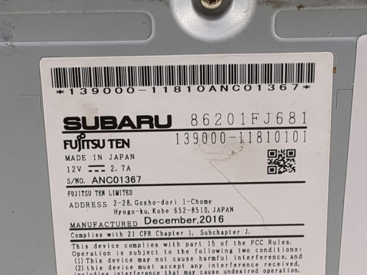 2017 Subaru Xv Radio AM FM Cd Player Receiver Replacement P/N:86201FJ681 139000-11810101, FM685UM Fits OEM Used Auto Parts -