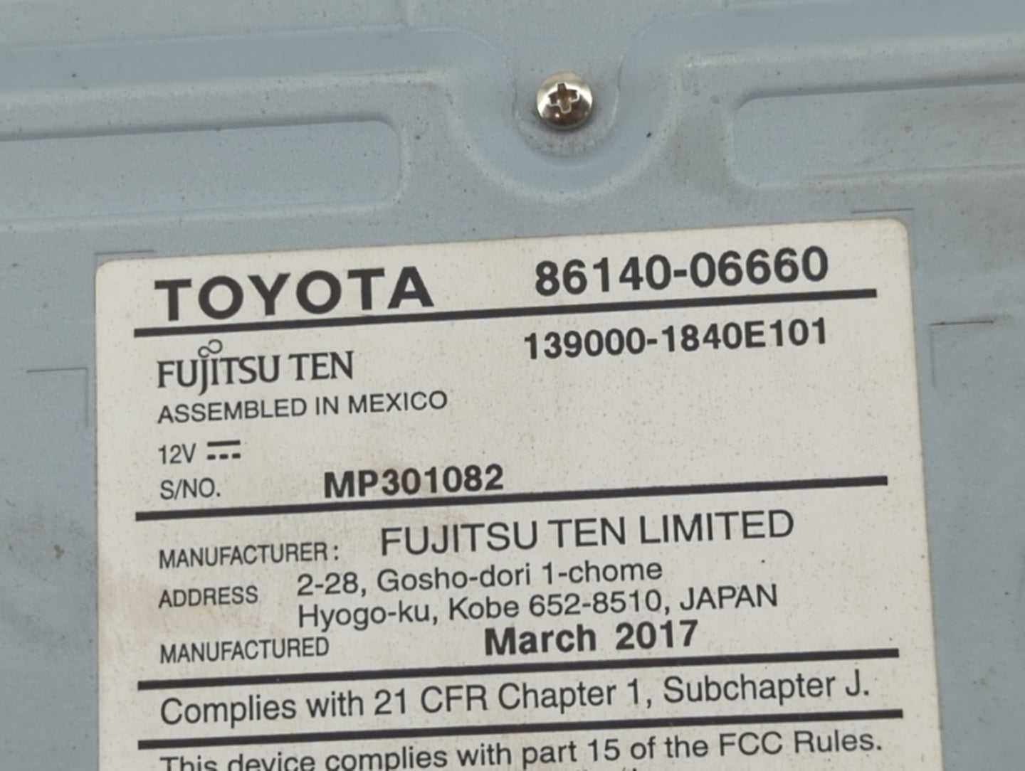 2016-2017 Toyota Camry Radio AM FM Cd Player Receiver Replacement P/N:86140-06660 139000-1840E101, MP301082 Fits Fits 2016 2