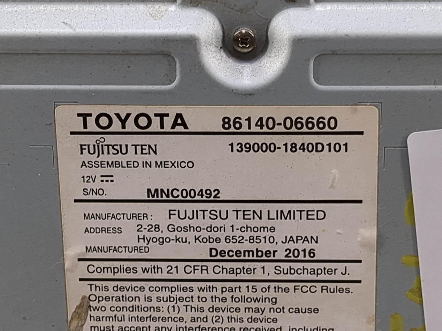 2016-2017 Toyota Camry Radio AM FM Cd Player Receiver Replacement P/N:86140-06660 139000-1840D101 Fits Fits 2016 2017 OEM Us