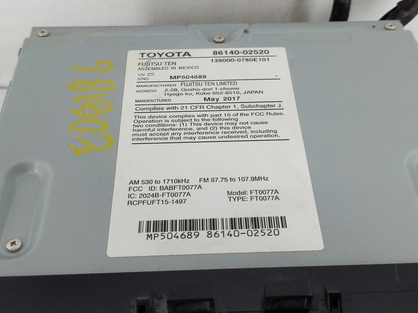 2017-2019 Toyota Corolla Radio AM FM Cd Player Receiver Replacement P/N:86140-02520 Fits Fits 2017 2018 2019 OEM Used Auto P