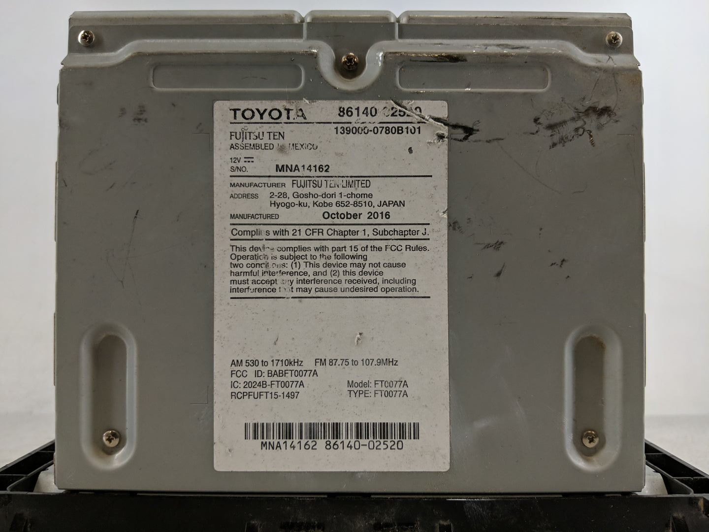 2017-2019 Toyota Corolla Radio AM FM Cd Player Receiver Replacement P/N:139000-0780B101 Fits Fits 2017 2018 2019 OEM Used Au