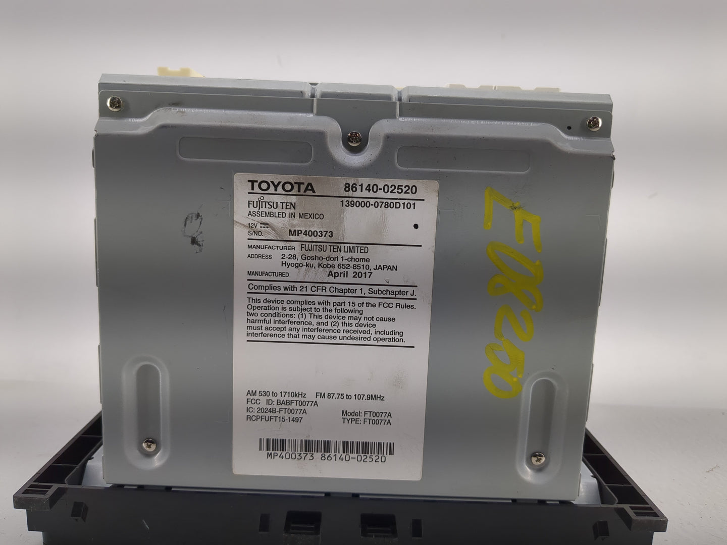 2017-2019 Toyota Corolla Radio AM FM Cd Player Receiver Replacement P/N:86140-02520 Fits Fits 2017 2018 2019 OEM Used Auto P
