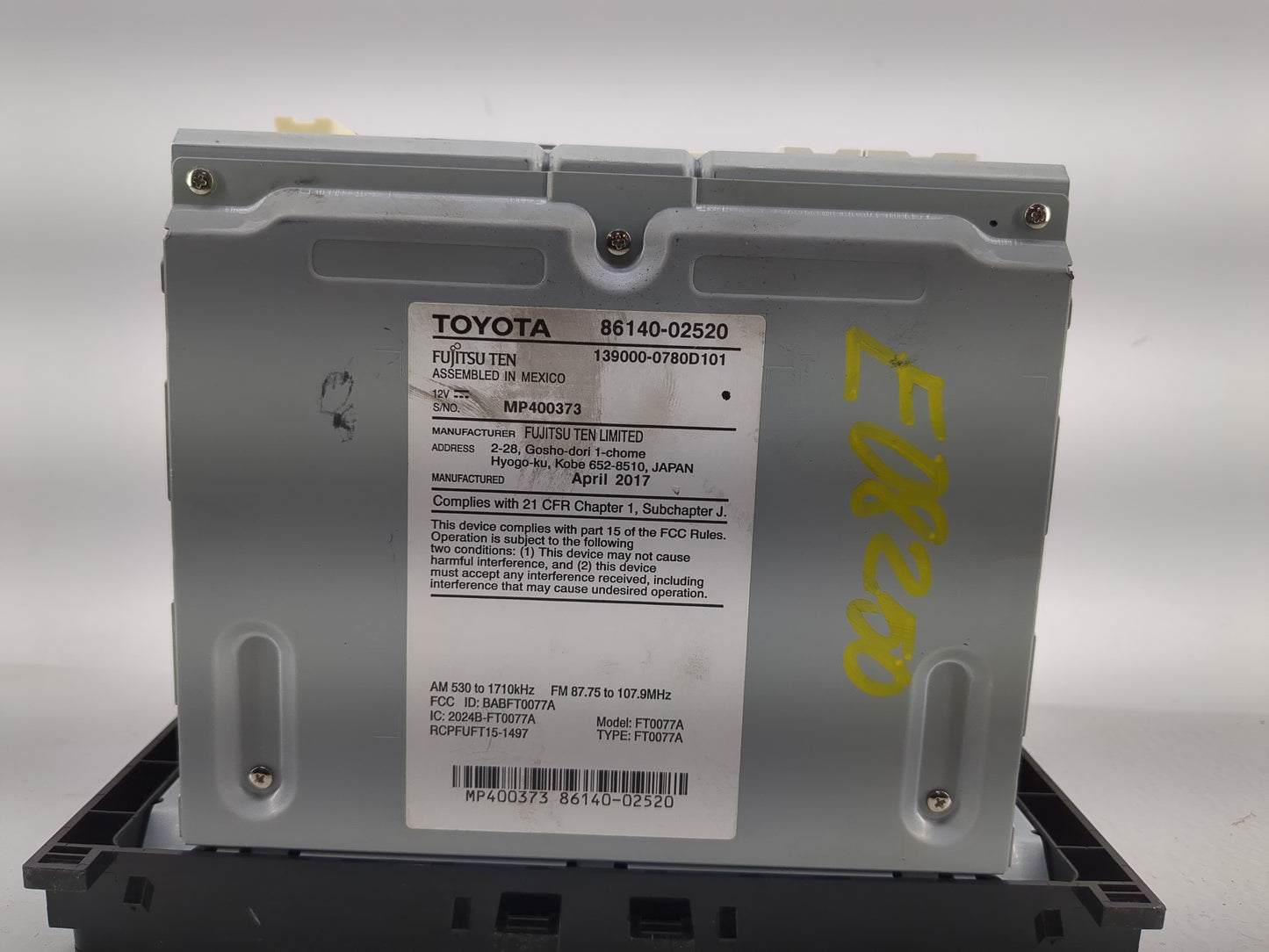 2017-2019 Toyota Corolla Radio AM FM Cd Player Receiver Replacement P/N:86140-02520 Fits Fits 2017 2018 2019 OEM Used Auto P