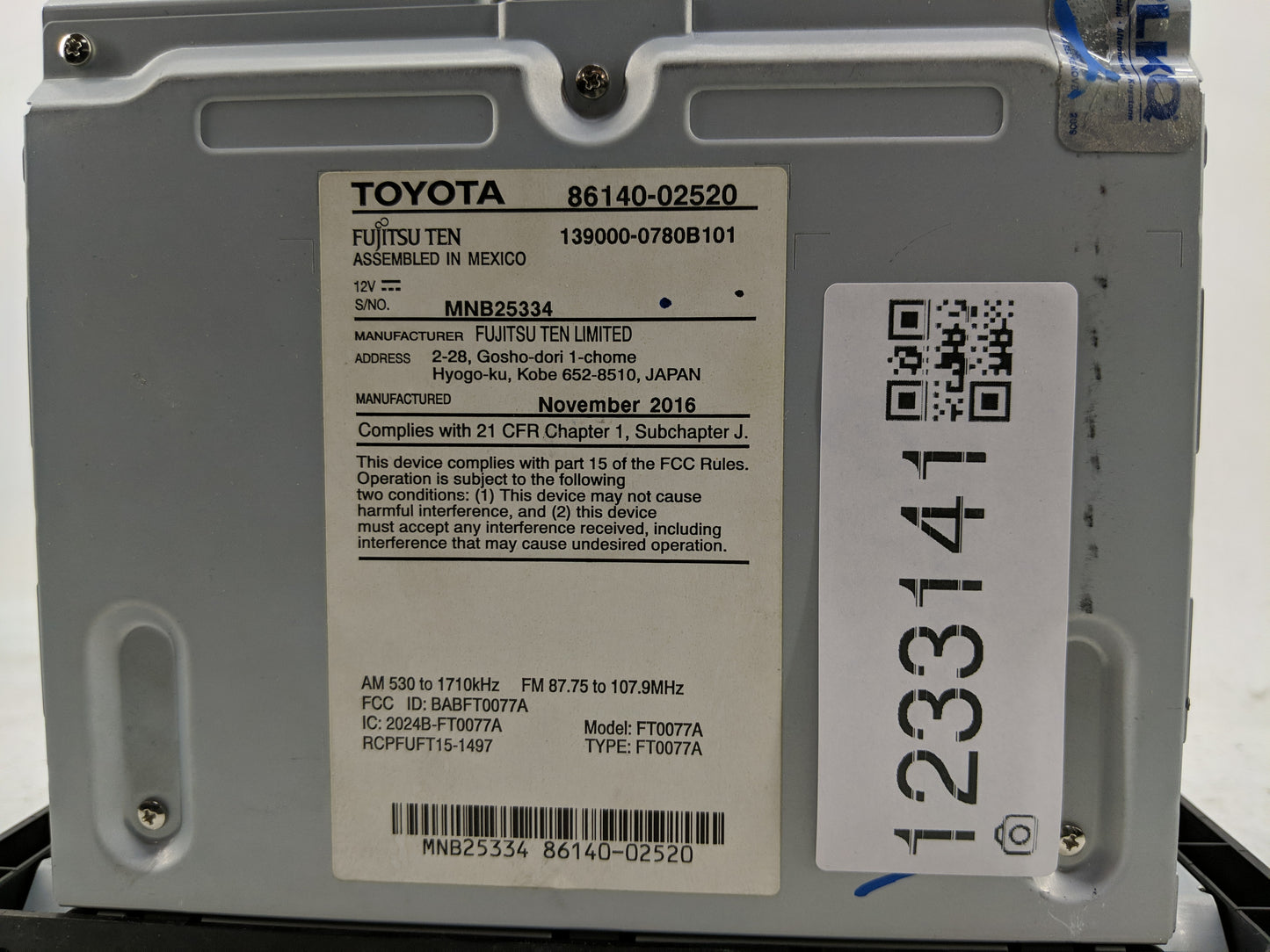 2017-2019 Toyota Corolla Radio AM FM Cd Player Receiver Replacement P/N:86140-02520 Fits Fits 2017 2018 2019 OEM Used Auto P