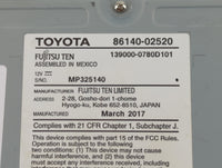 2017 Toyota Corolla Radio AM FM Cd Player Receiver Replacement P/N:86140-02520 Fits OEM Used Auto Parts - Oemusedautoparts1.