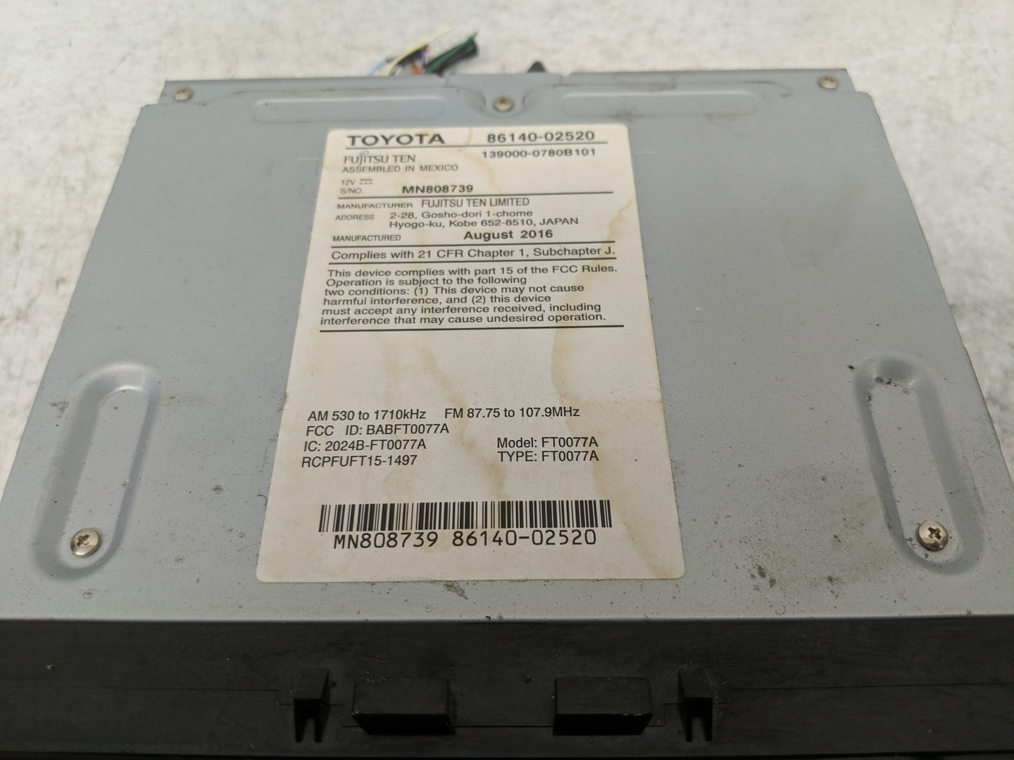 2017-2019 Toyota Corolla Radio AM FM Cd Player Receiver Replacement P/N:86140-02520 Fits Fits 2017 2018 2019 OEM Used Auto P