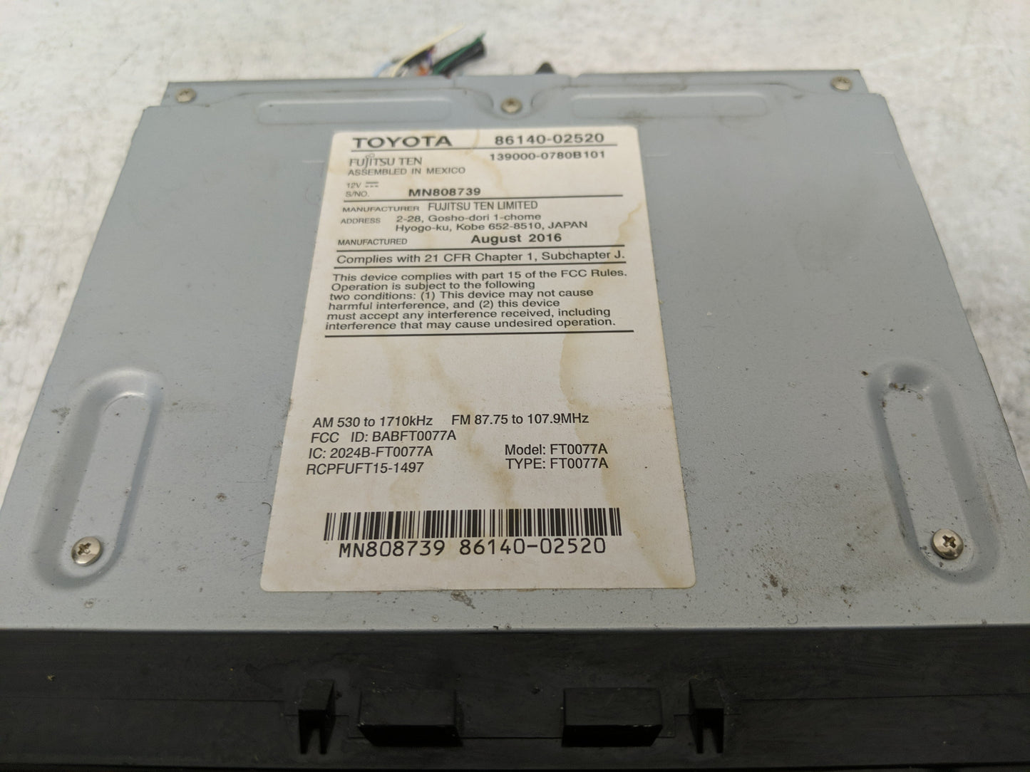 2017-2019 Toyota Corolla Radio AM FM Cd Player Receiver Replacement P/N:86140-02520 Fits Fits 2017 2018 2019 OEM Used Auto P