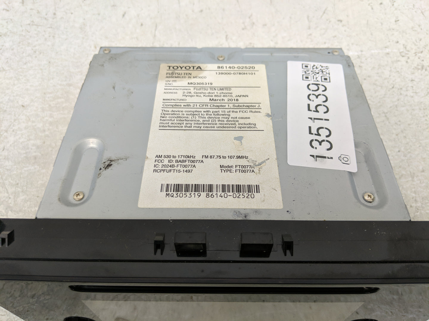 2017-2019 Toyota Corolla Radio AM FM Cd Player Receiver Replacement P/N:86140-02520 Fits Fits 2017 2018 2019 OEM Used Auto P