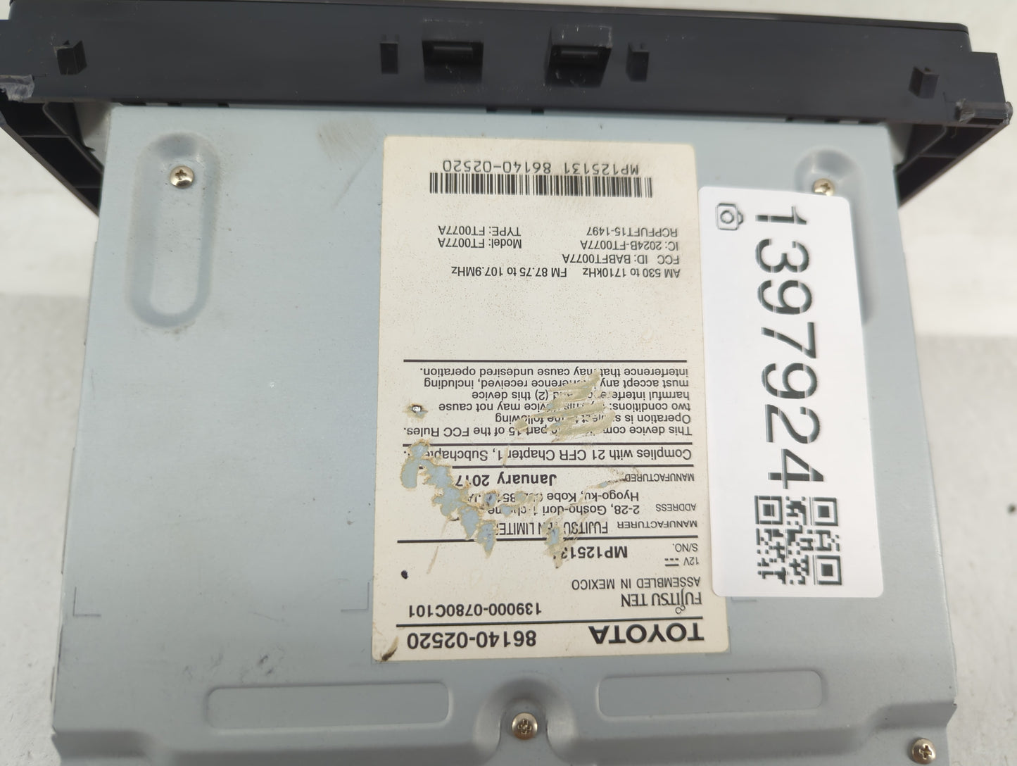2017-2019 Toyota Corolla Radio AM FM Cd Player Receiver Replacement P/N:86140-02520 Fits Fits 2017 2018 2019 OEM Used Auto P