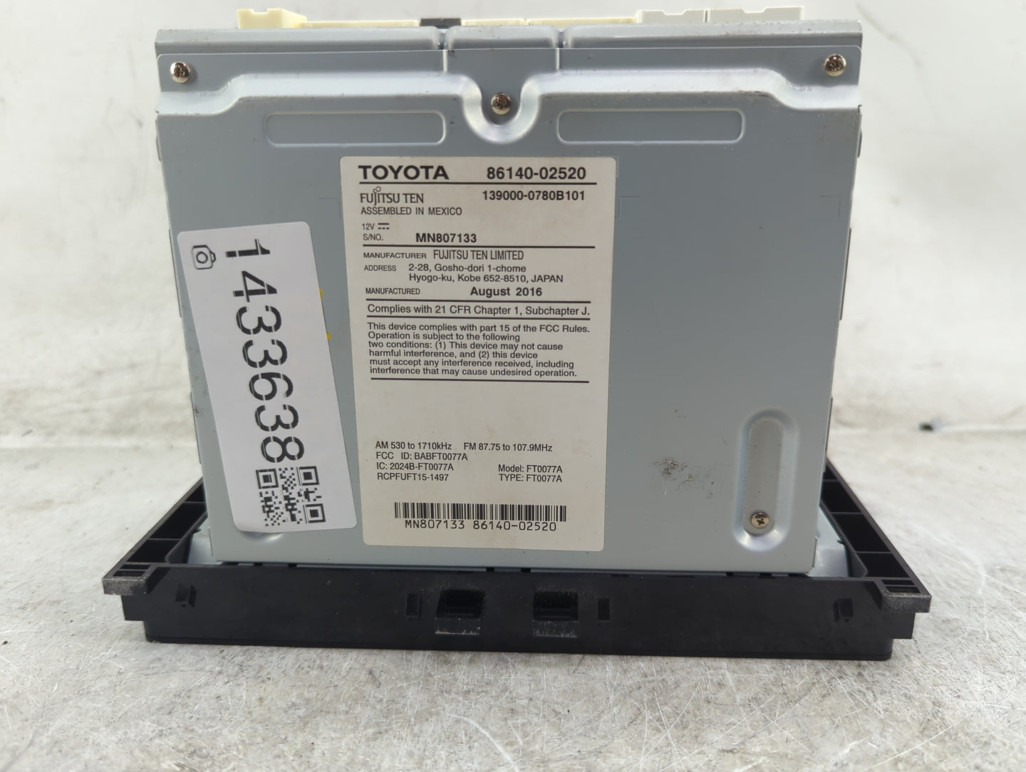 2017-2019 Toyota Corolla Radio AM FM Cd Player Receiver Replacement P/N:86140-02520 139000-0780B101 Fits Fits 2017 2018 2019