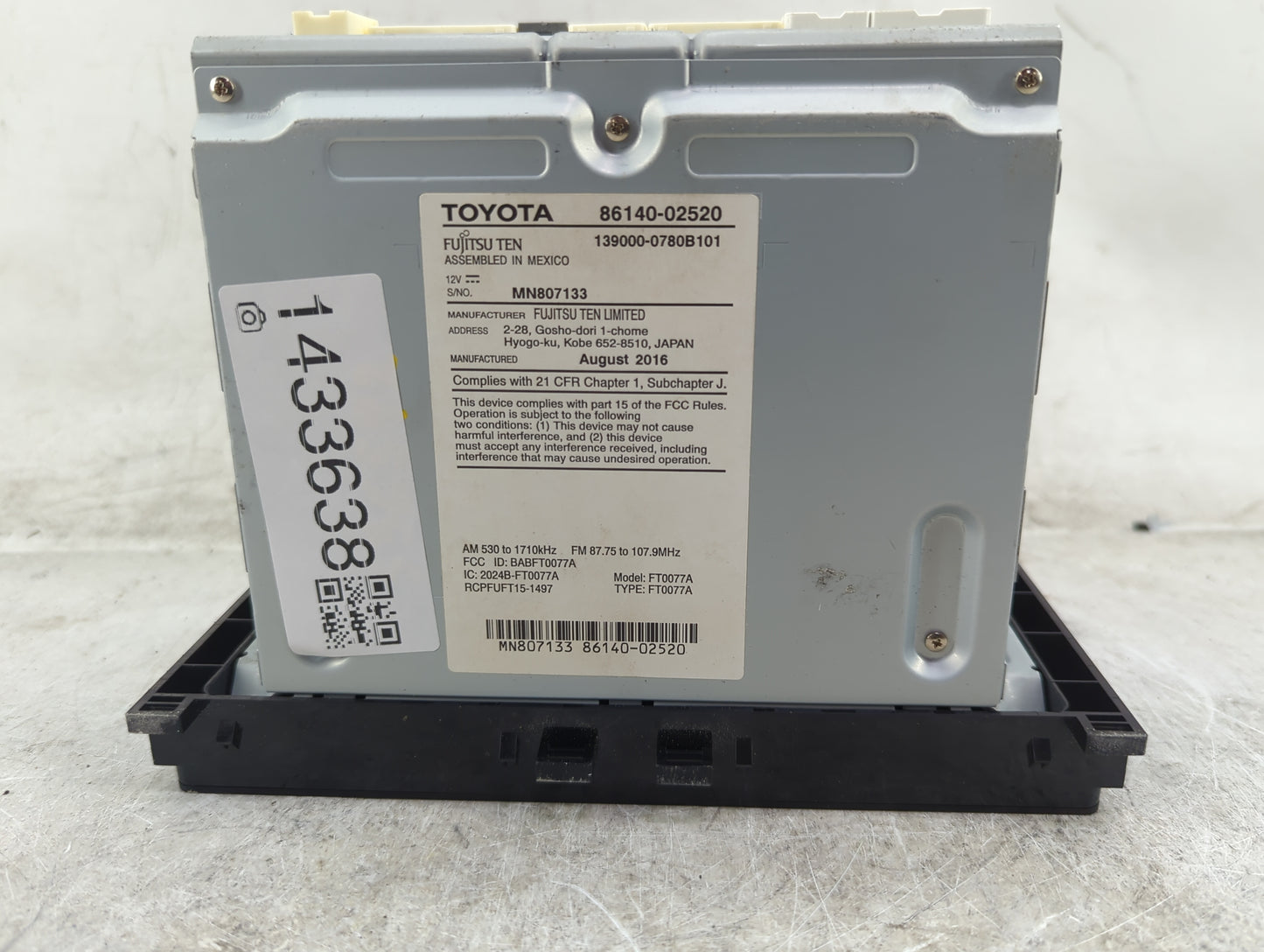 2017-2019 Toyota Corolla Radio AM FM Cd Player Receiver Replacement P/N:86140-02520 139000-0780B101 Fits Fits 2017 2018 2019