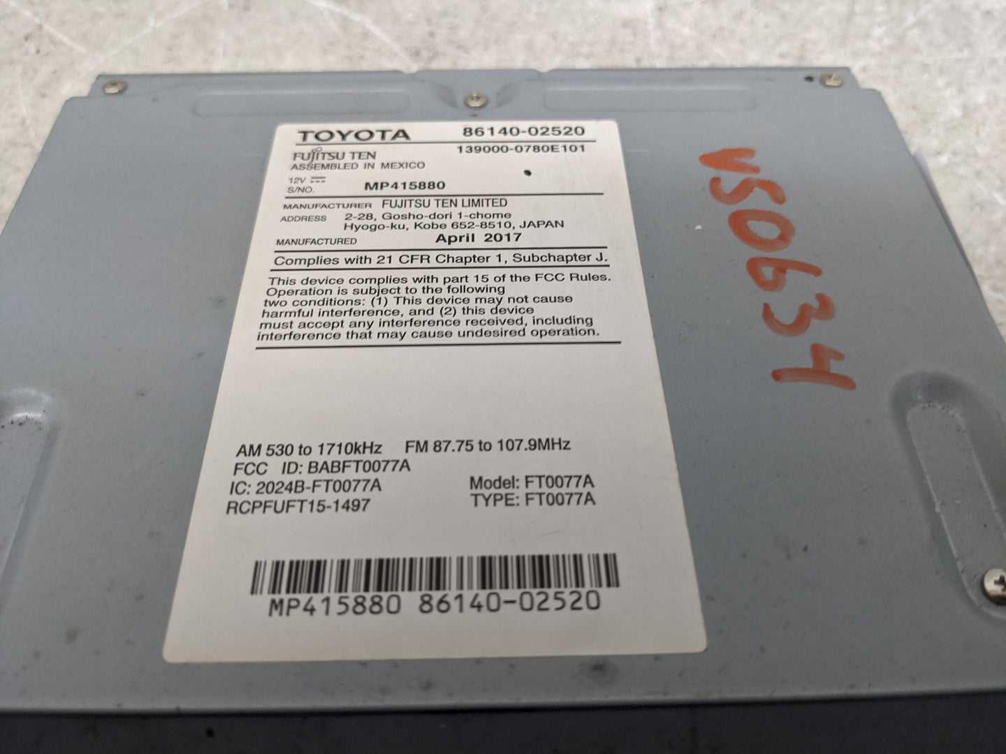 2017-2019 Toyota Corolla Radio AM FM Cd Player Receiver Replacement P/N:86140-02520 MP415880 Fits Fits 2017 2018 2019 OEM Us