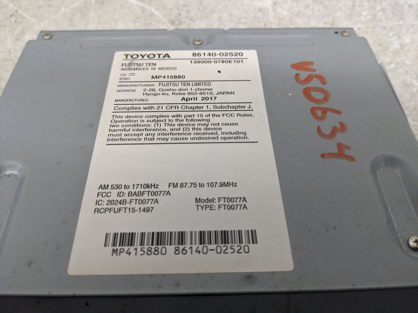 2017-2019 Toyota Corolla Radio AM FM Cd Player Receiver Replacement P/N:86140-02520 MP415880 Fits Fits 2017 2018 2019 OEM Us
