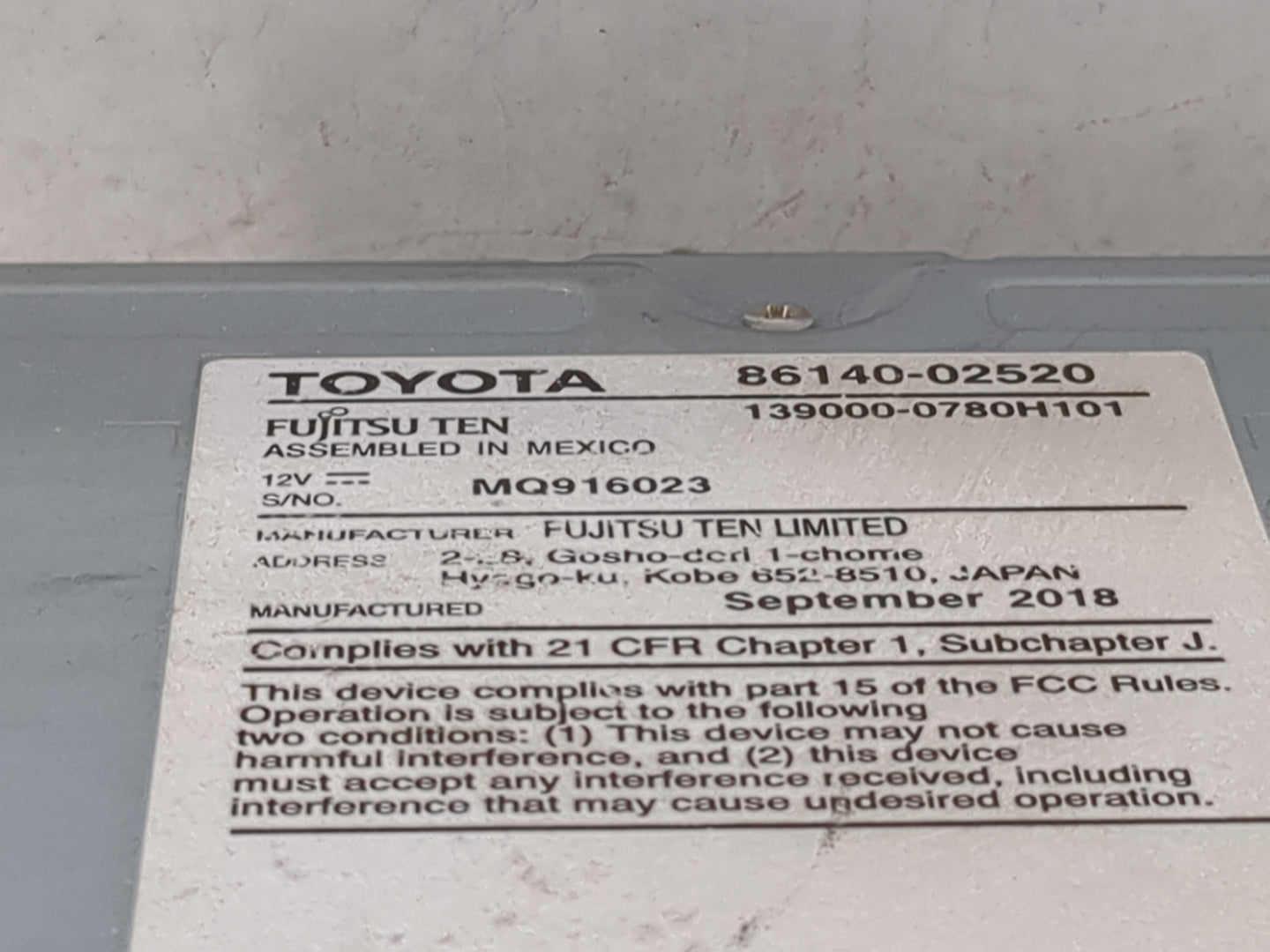2017-2019 Toyota Corolla Radio AM FM Cd Player Receiver Replacement P/N:86140-02520 139000-0780H101 Fits Fits 2017 2018 2019